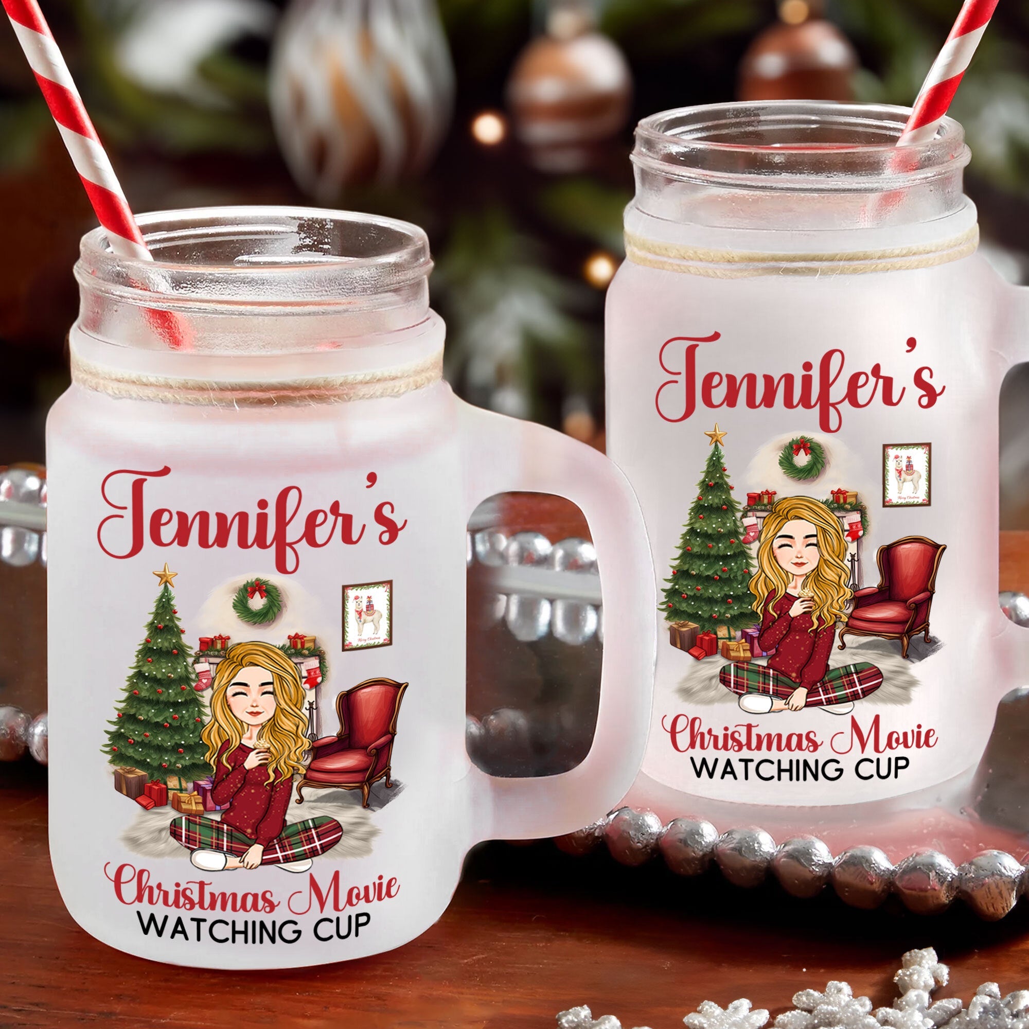 My Christmas Movie Cup - Personalized Mason Jar Cup With Straw