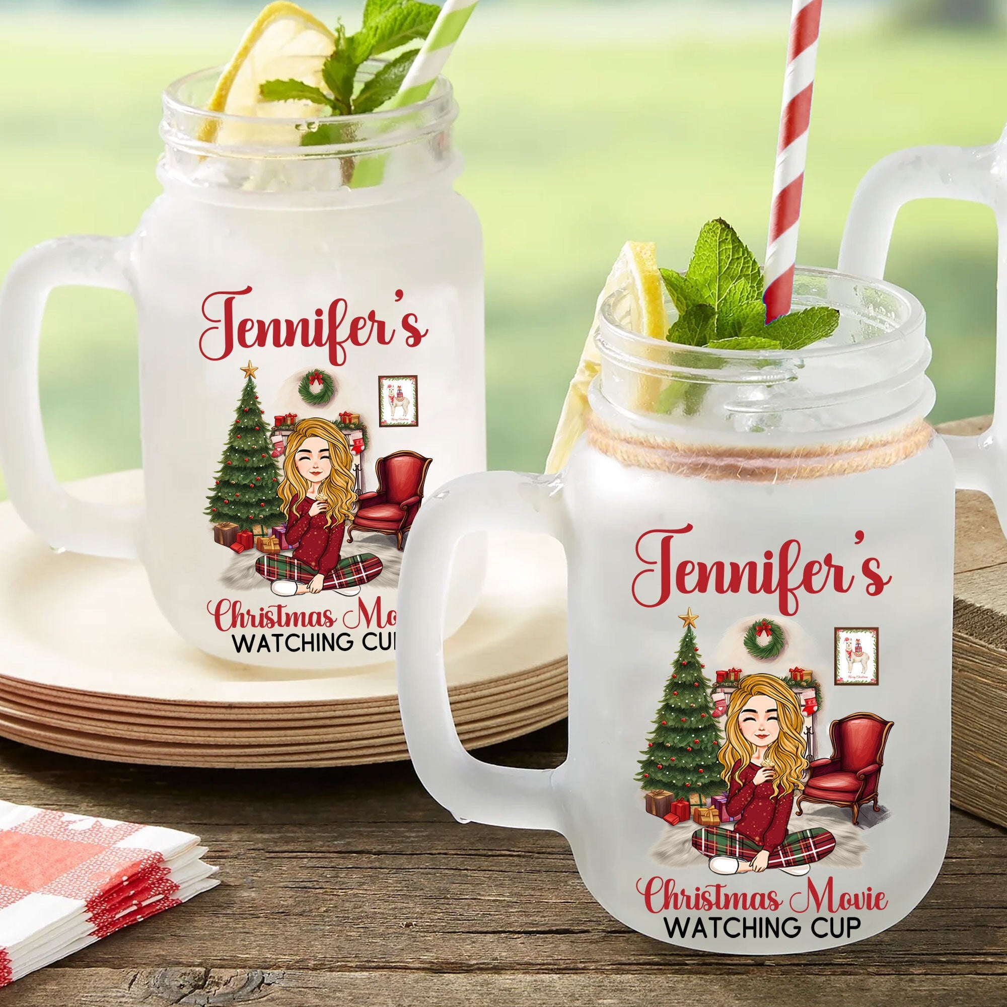 My Christmas Movie Cup - Personalized Mason Jar Cup With Straw