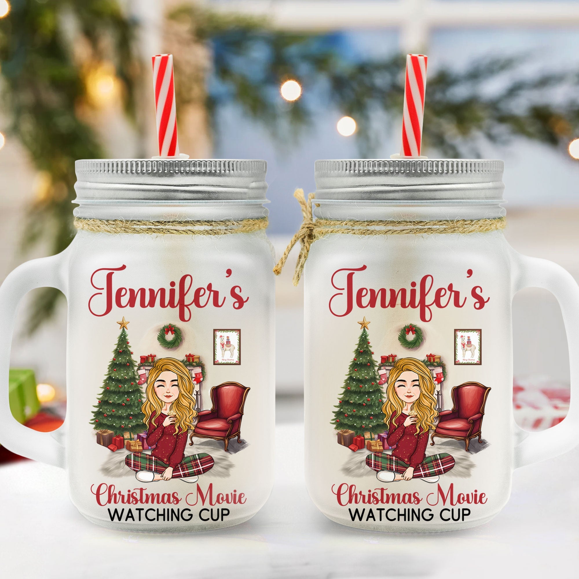 My Christmas Movie Cup - Personalized Mason Jar Cup With Straw