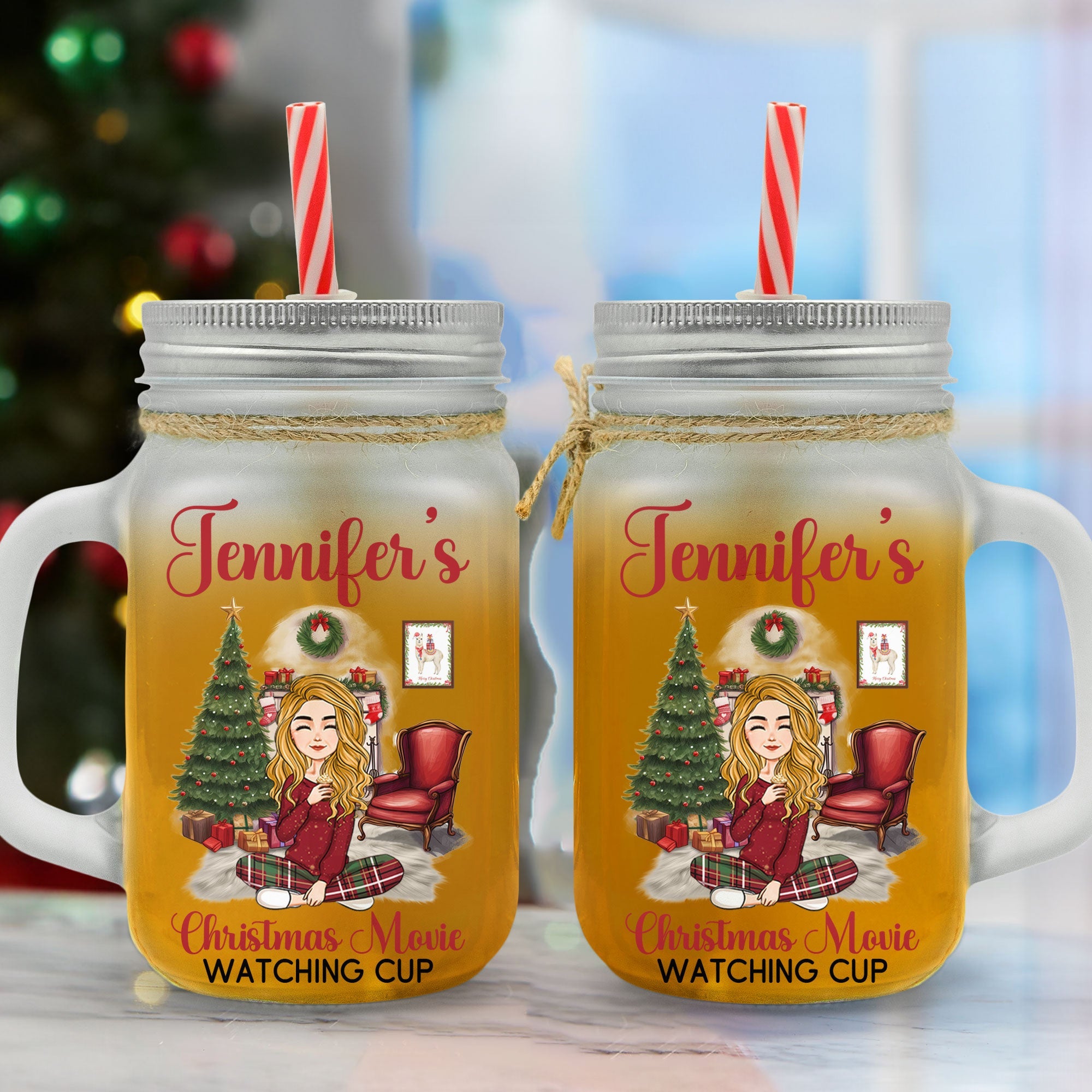 My Christmas Movie Cup - Personalized Mason Jar Cup With Straw