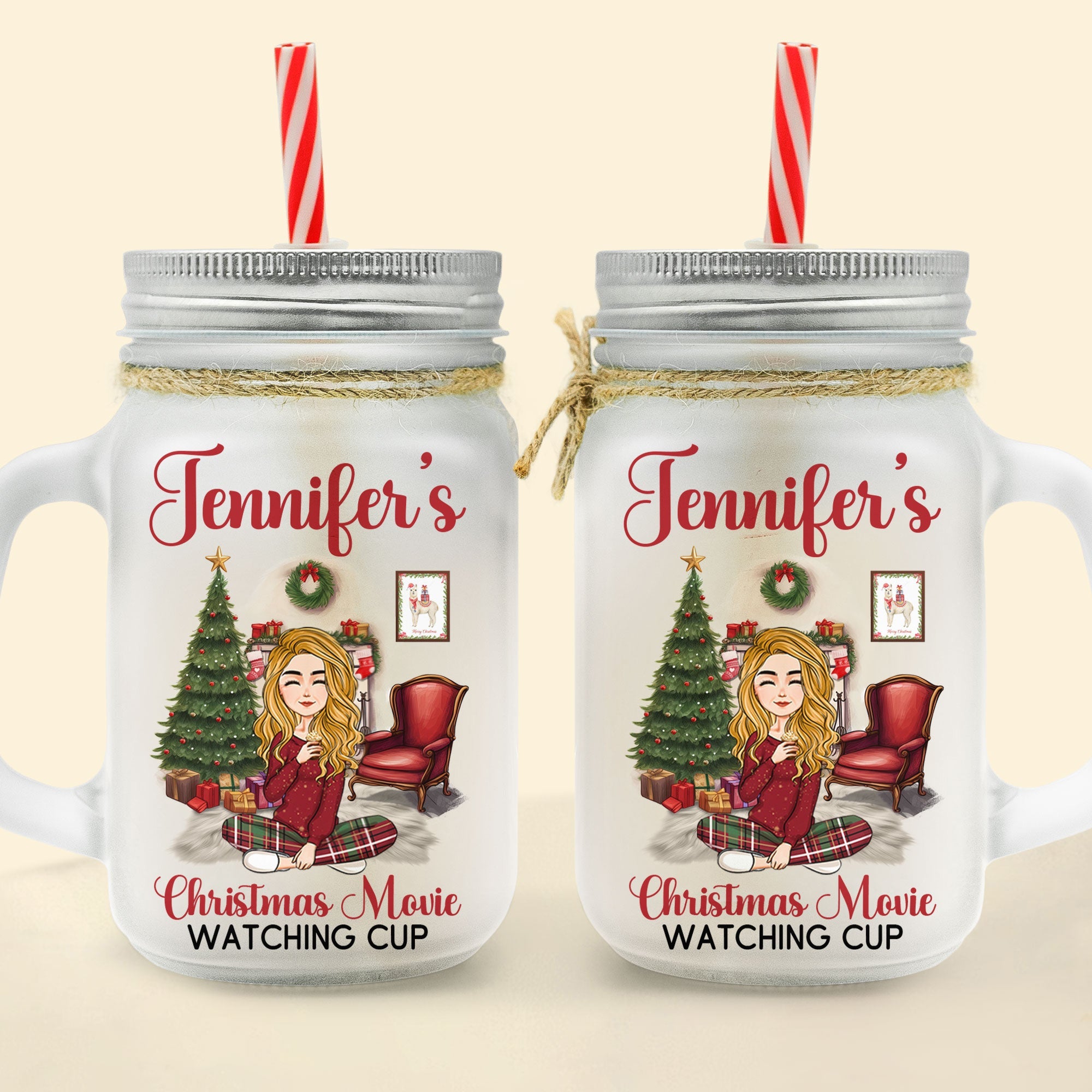 My Christmas Movie Cup - Personalized Mason Jar Cup With Straw