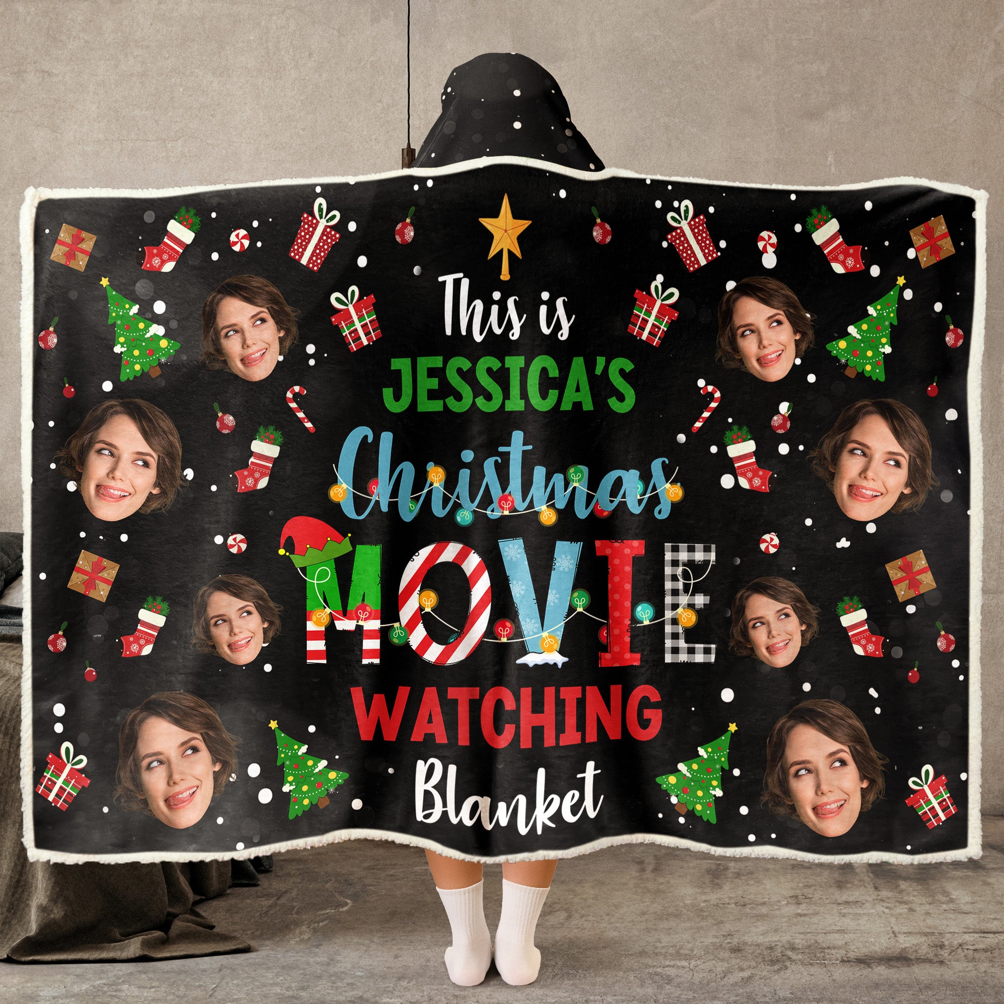 My Christmas Movie Watching Blanket - Personalized Photo Wearable Blanket Hoodie