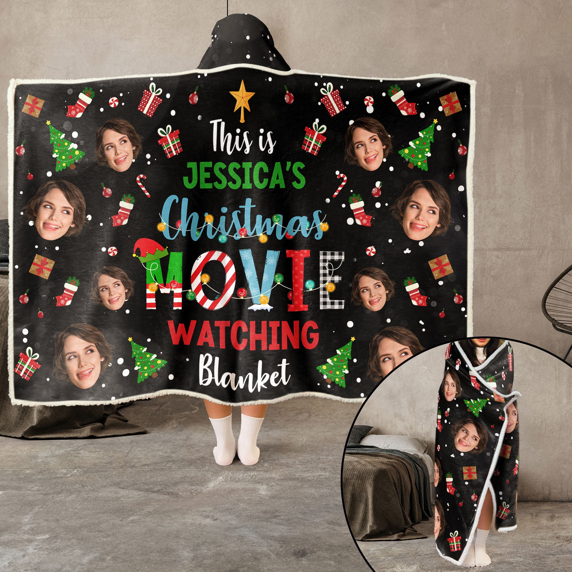 My Christmas Movie Watching Blanket - Personalized Photo Wearable Blanket Hoodie