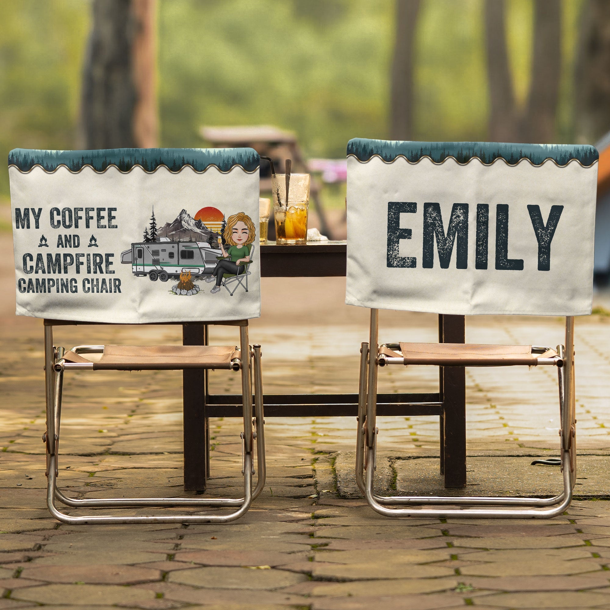 My Coffee And Campfire Camping Chair - Personalized Folding Chair Cover