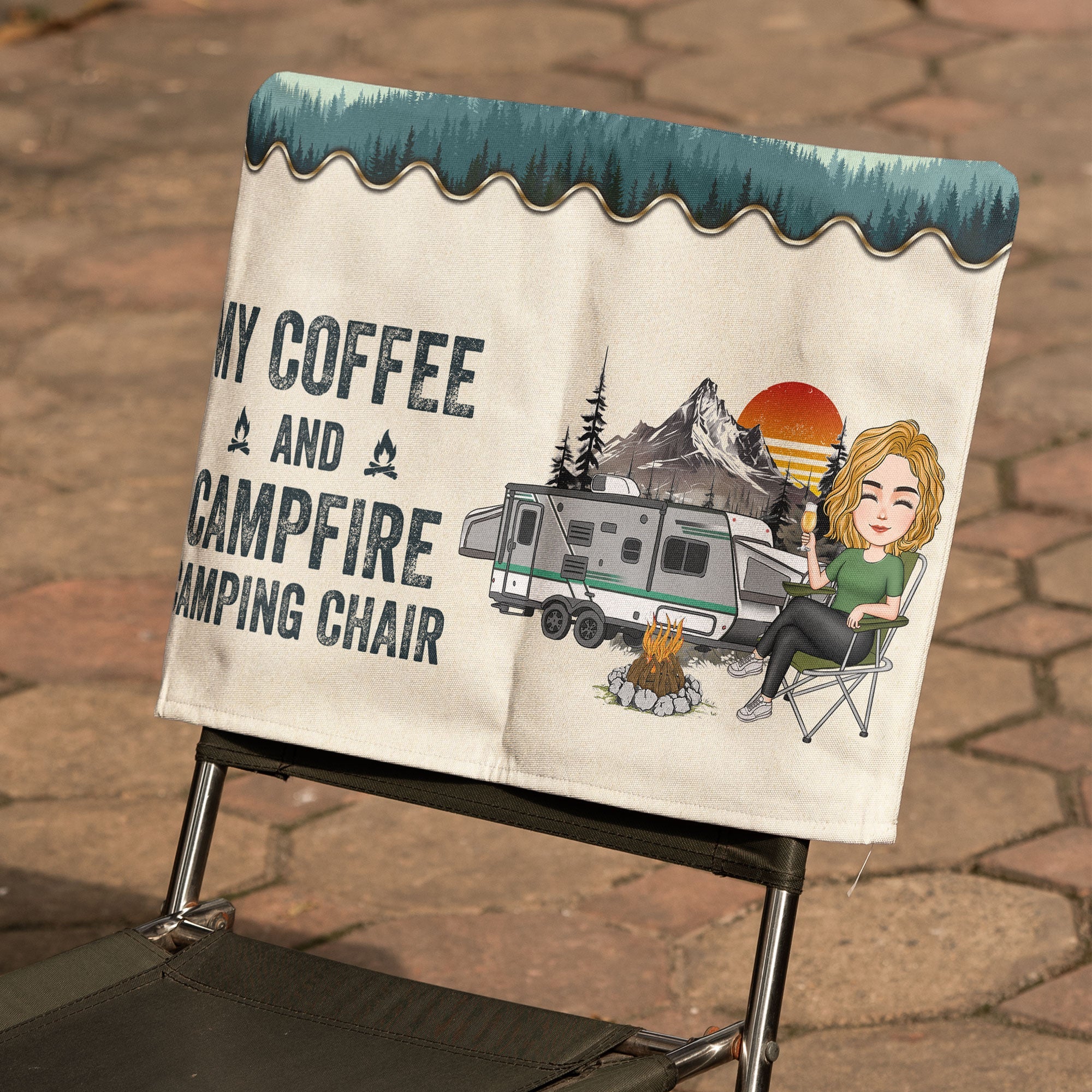 My Coffee And Campfire Camping Chair - Personalized Folding Chair Cover