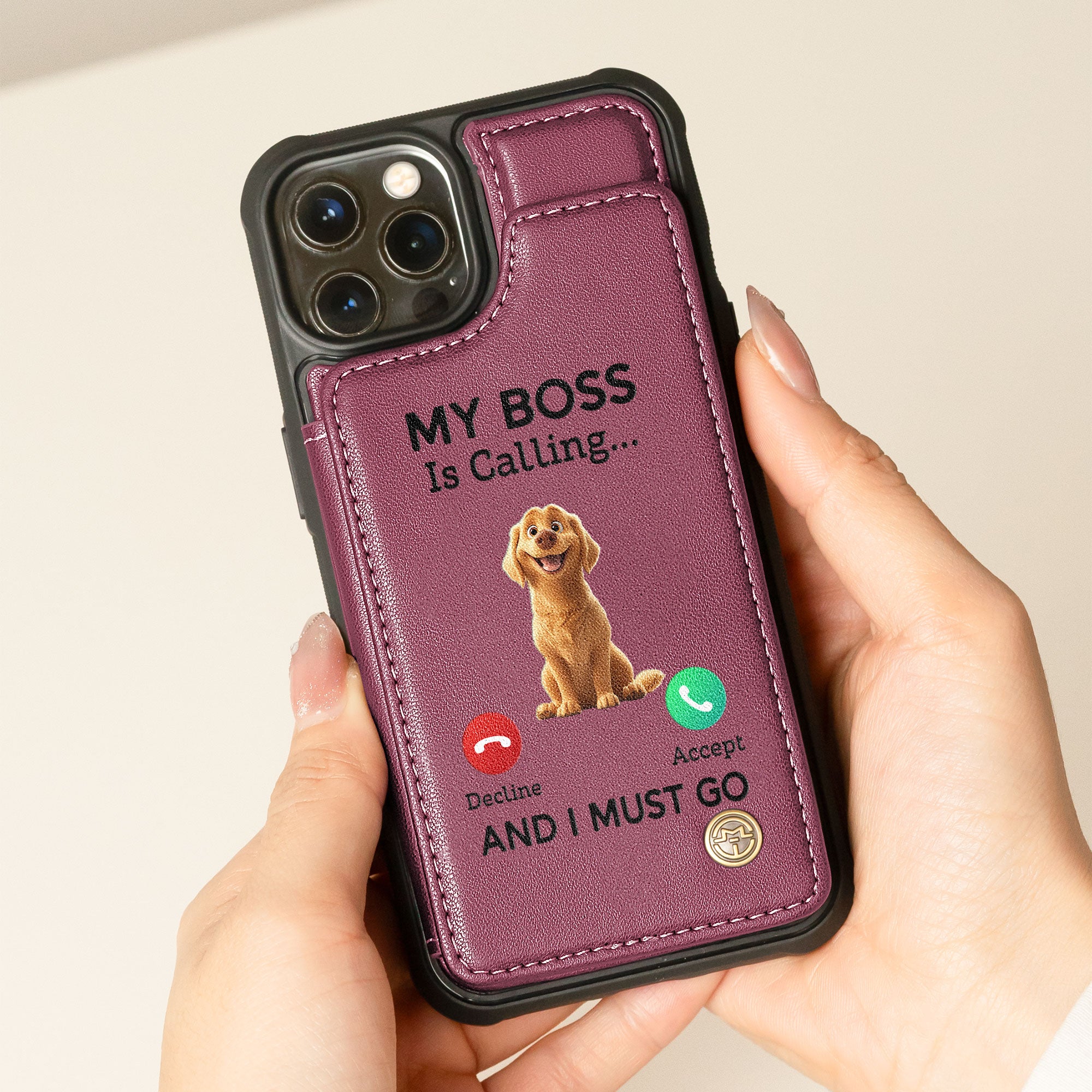 My Dog Boss Is Calling... And I Must Go - Personalized Leather Flip Wallet Phone Case