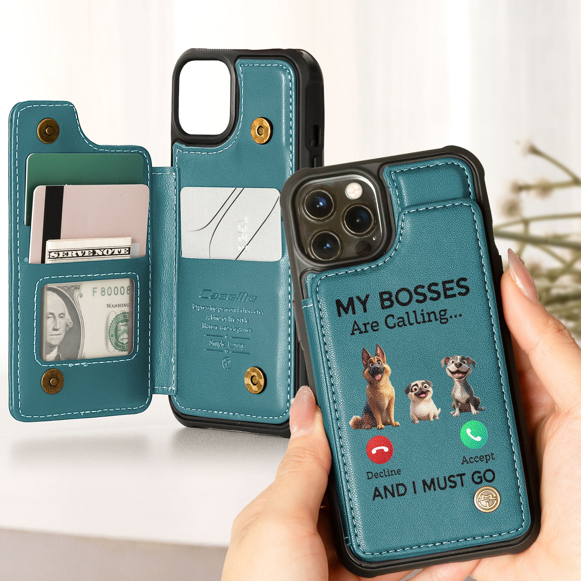 My Dog Boss Is Calling... And I Must Go - Personalized Leather Flip Wallet Phone Case