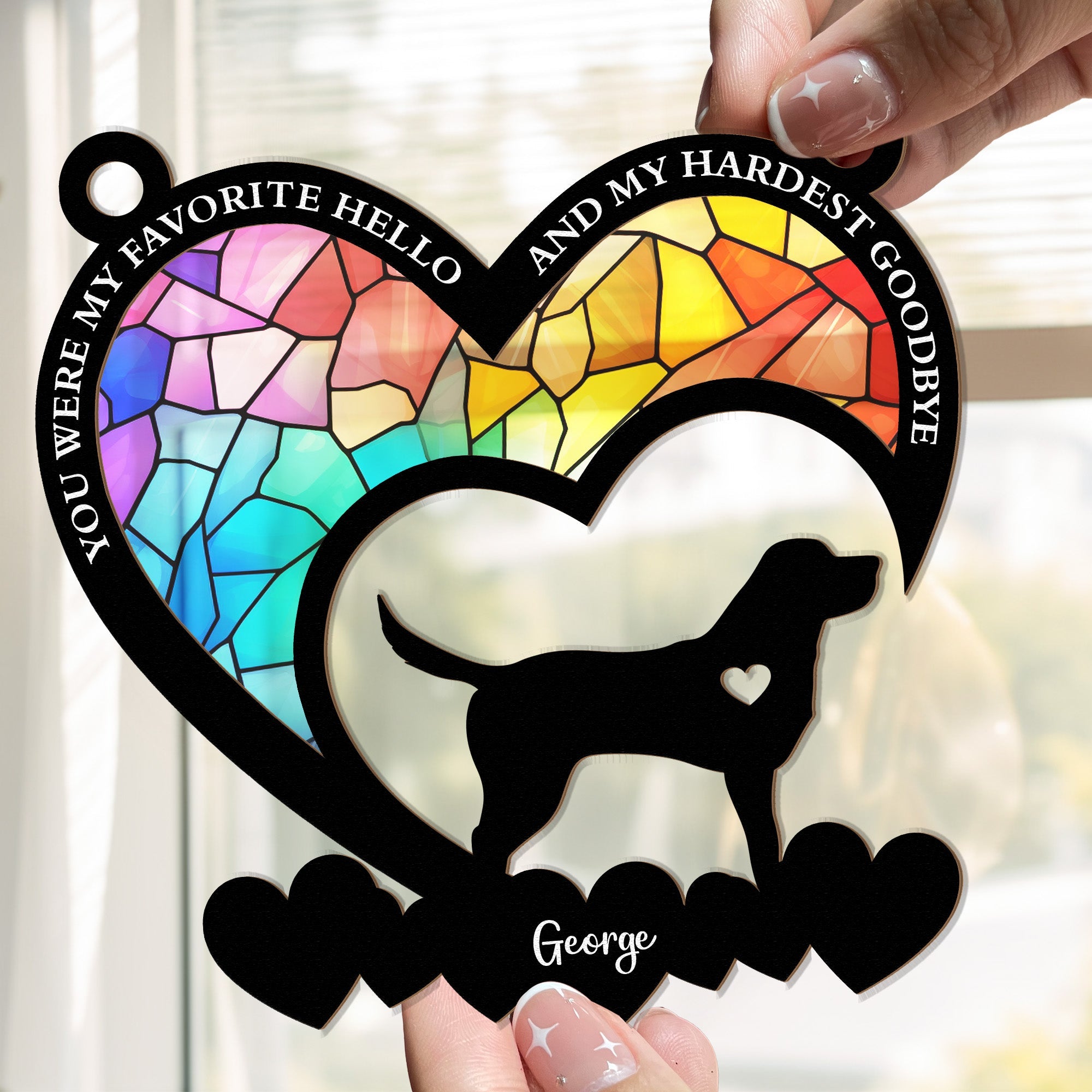 My Favorite Hello And My Hardest Goodbye - Personalized Window Hanging Suncatcher Ornament