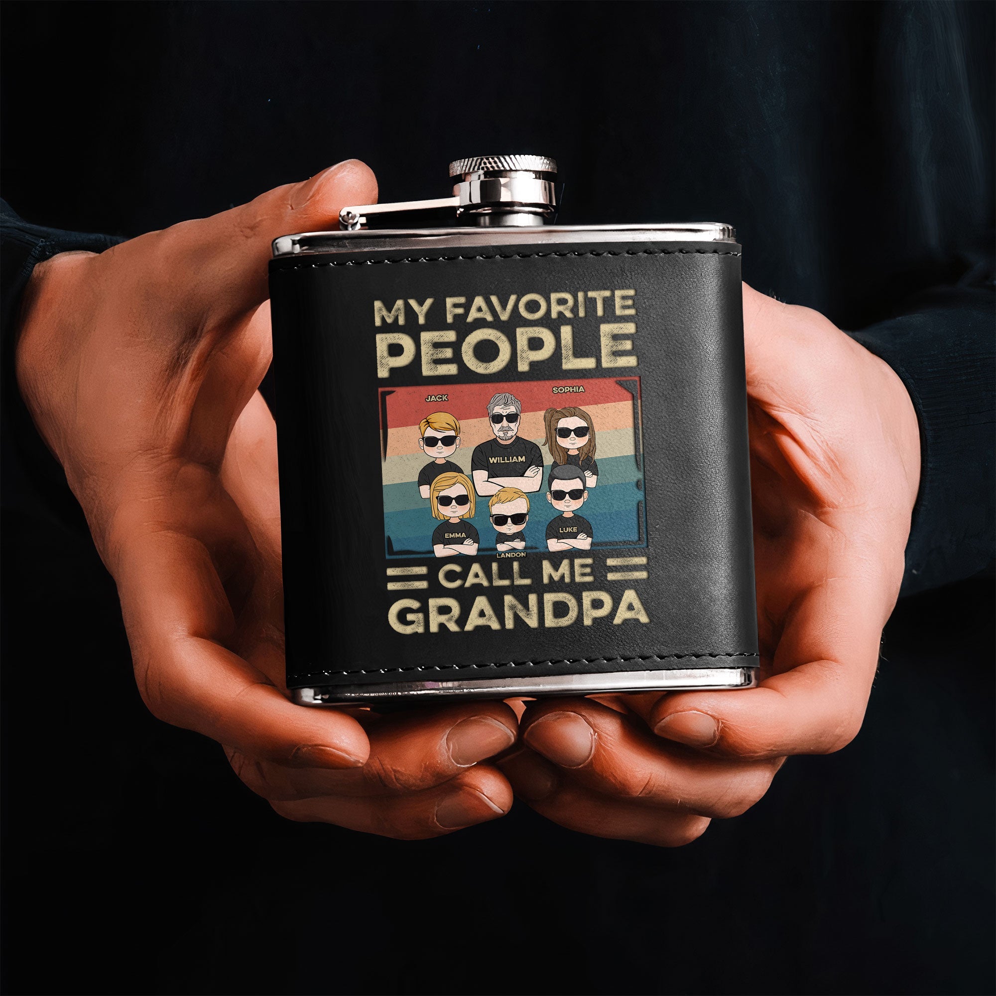 My Favorite People Call Me Grandpa - Personalized Leather Flask