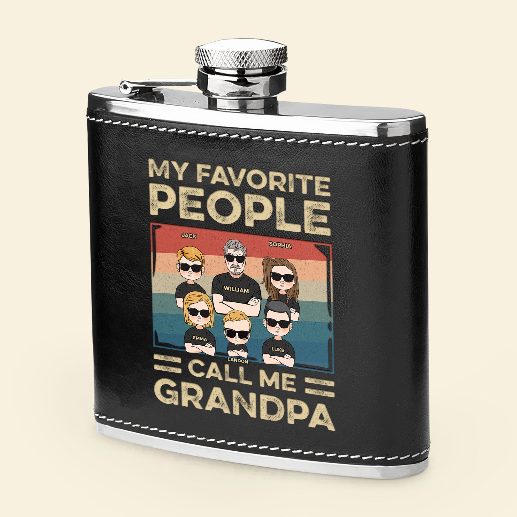 My Favorite People Call Me Grandpa - Personalized Leather Flask