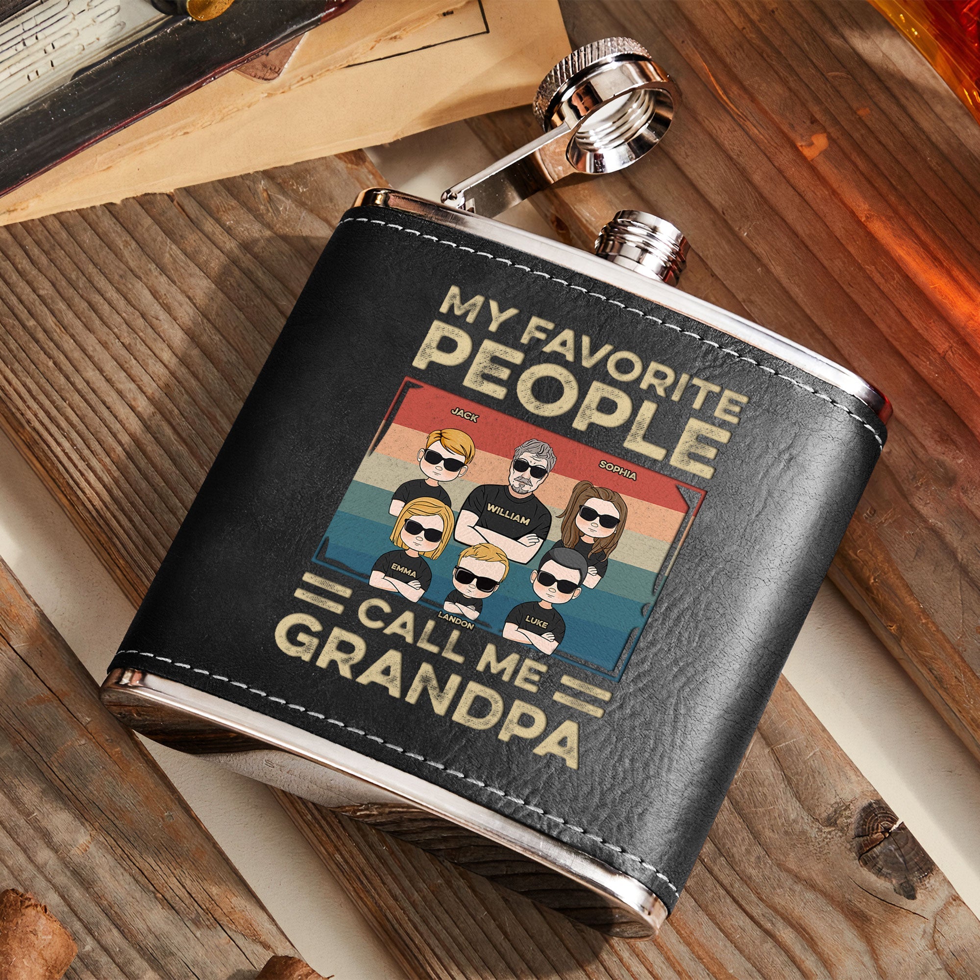 My Favorite People Call Me Grandpa - Personalized Leather Flask