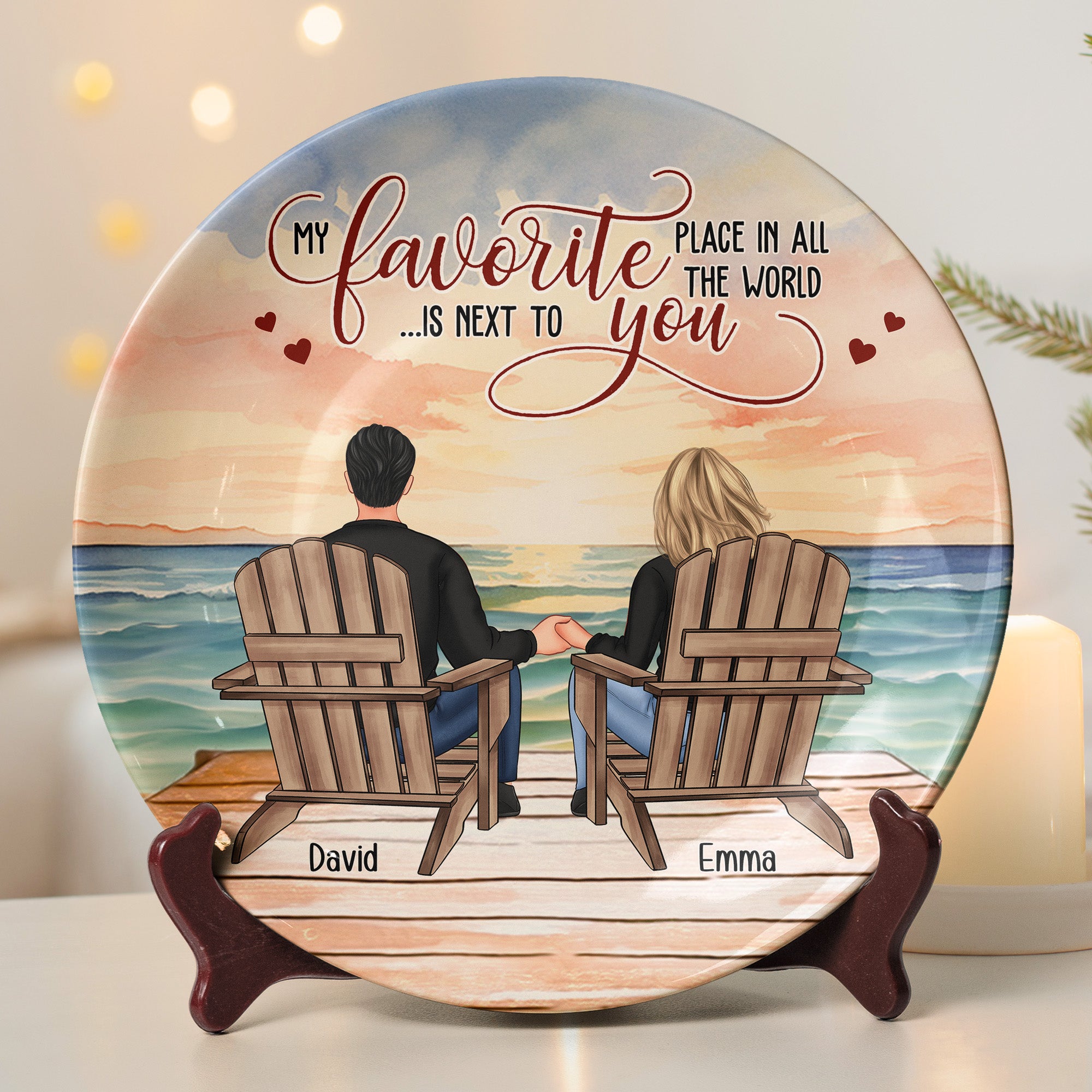 My Favorite Place In All The World Is Next To You - Personalized Ceramic Plate