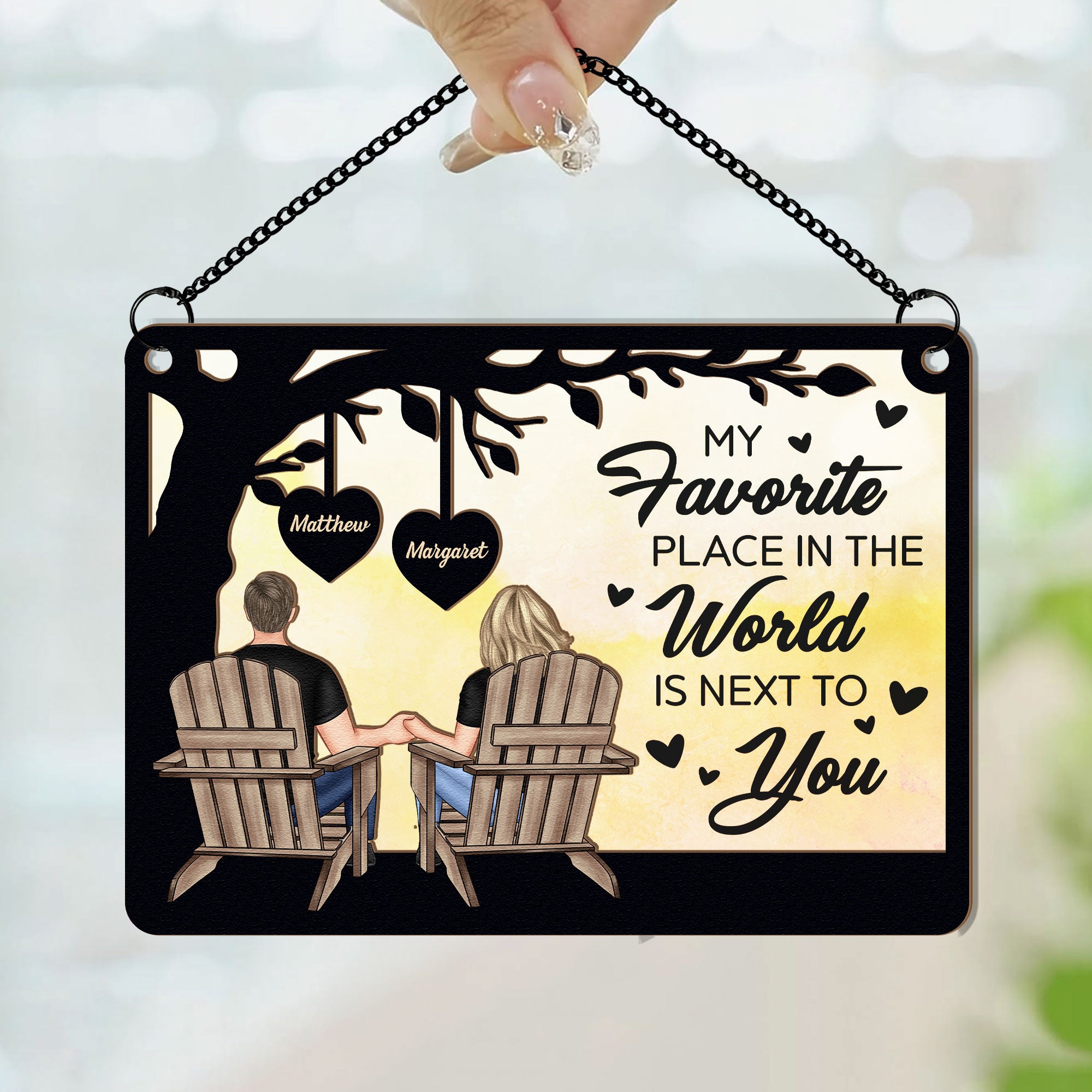 My Favorite Place In The World Is Next To You - Personalized Window Hanging Suncatcher Ornament