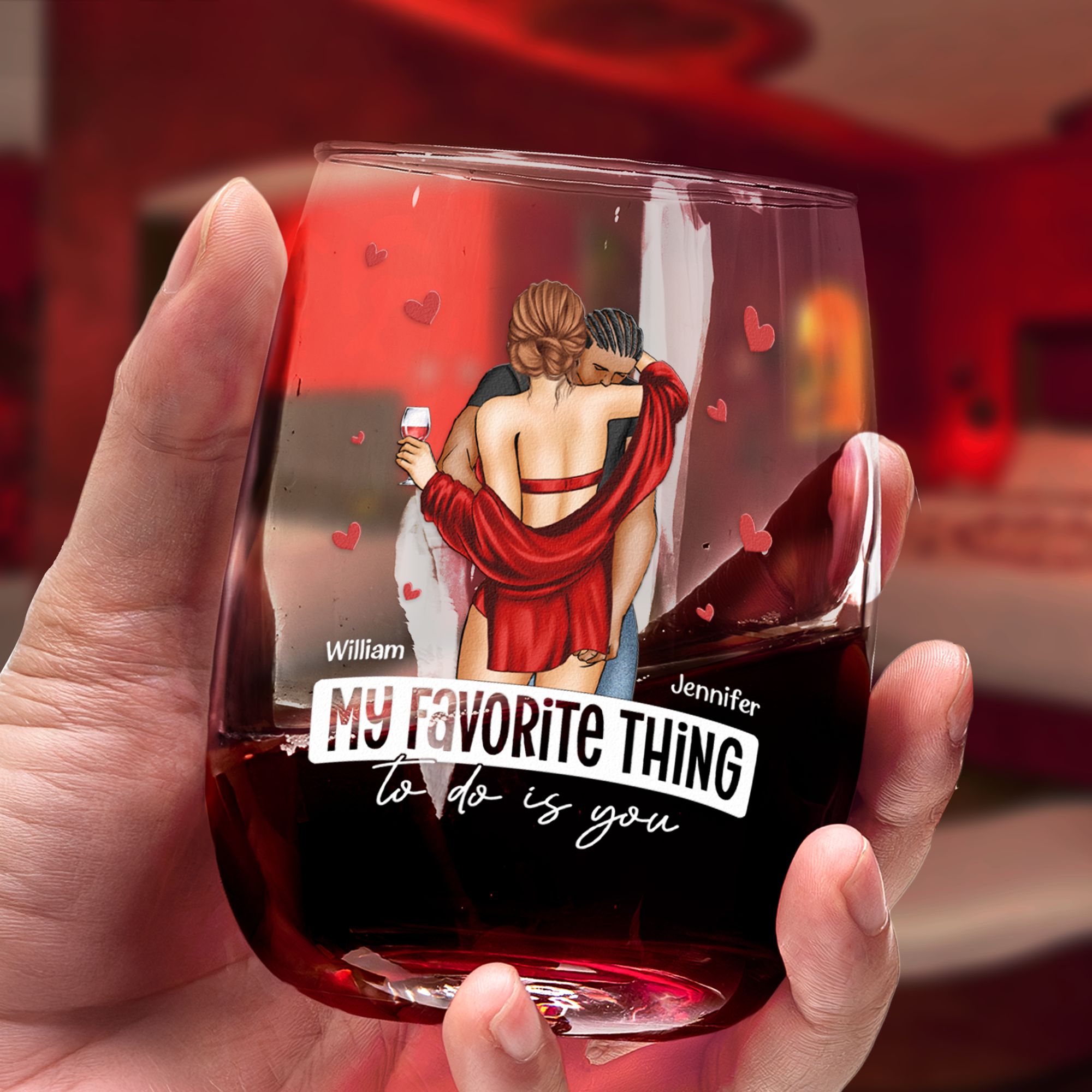 My Favorite Thing To Do Is You - Gifts For Couples, Husband, Wife - Personalized Stemless Wine Glass