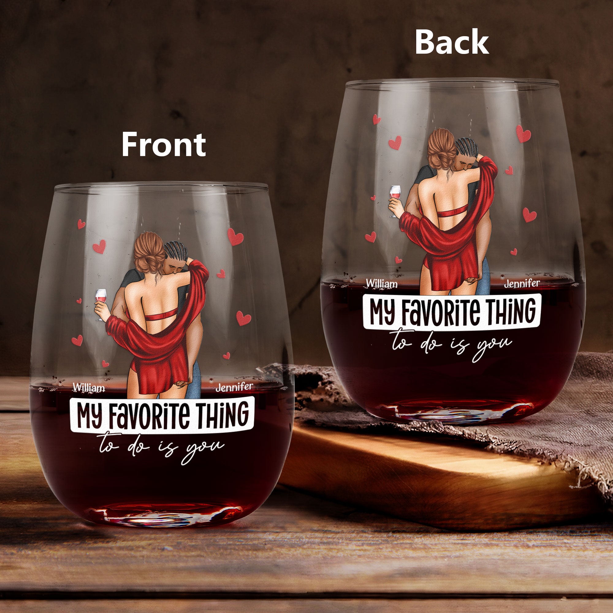 My Favorite Thing To Do Is You - Gifts For Couples, Husband, Wife - Personalized Stemless Wine Glass