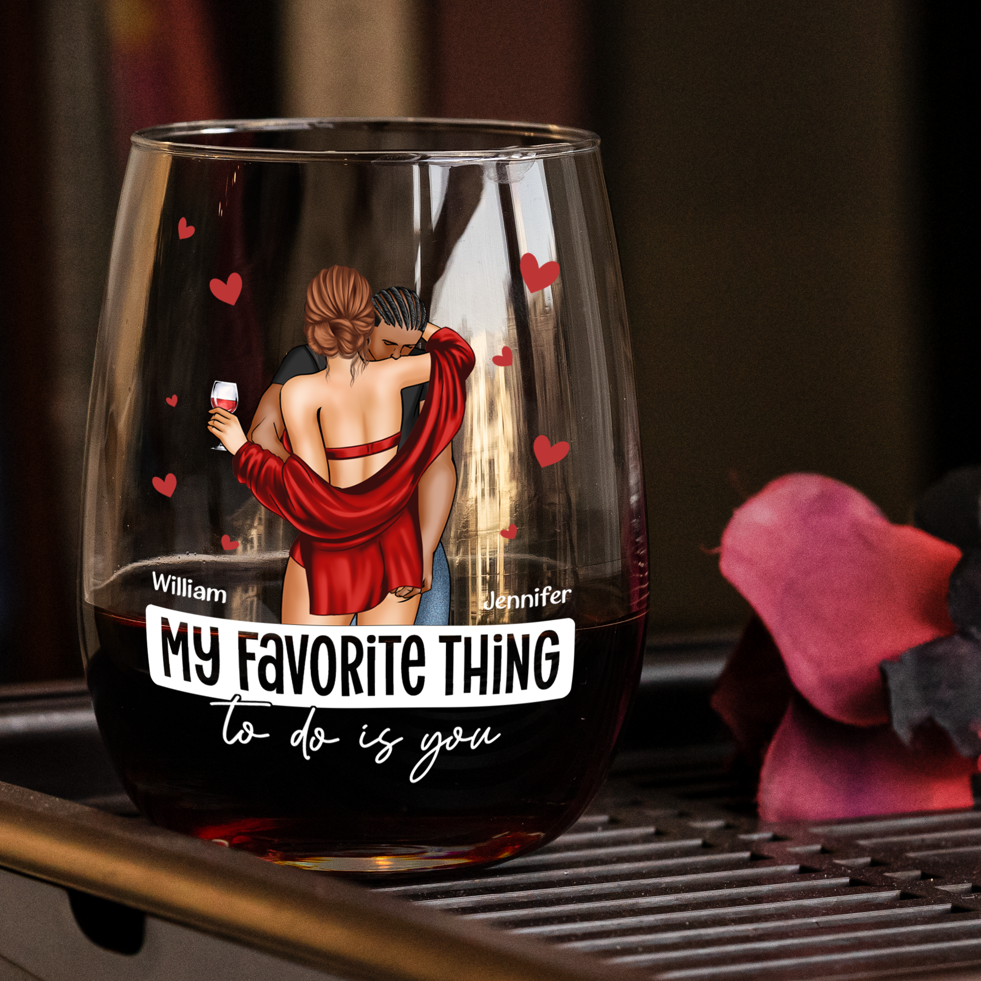 My Favorite Thing To Do Is You - Gifts For Couples, Husband, Wife - Personalized Stemless Wine Glass