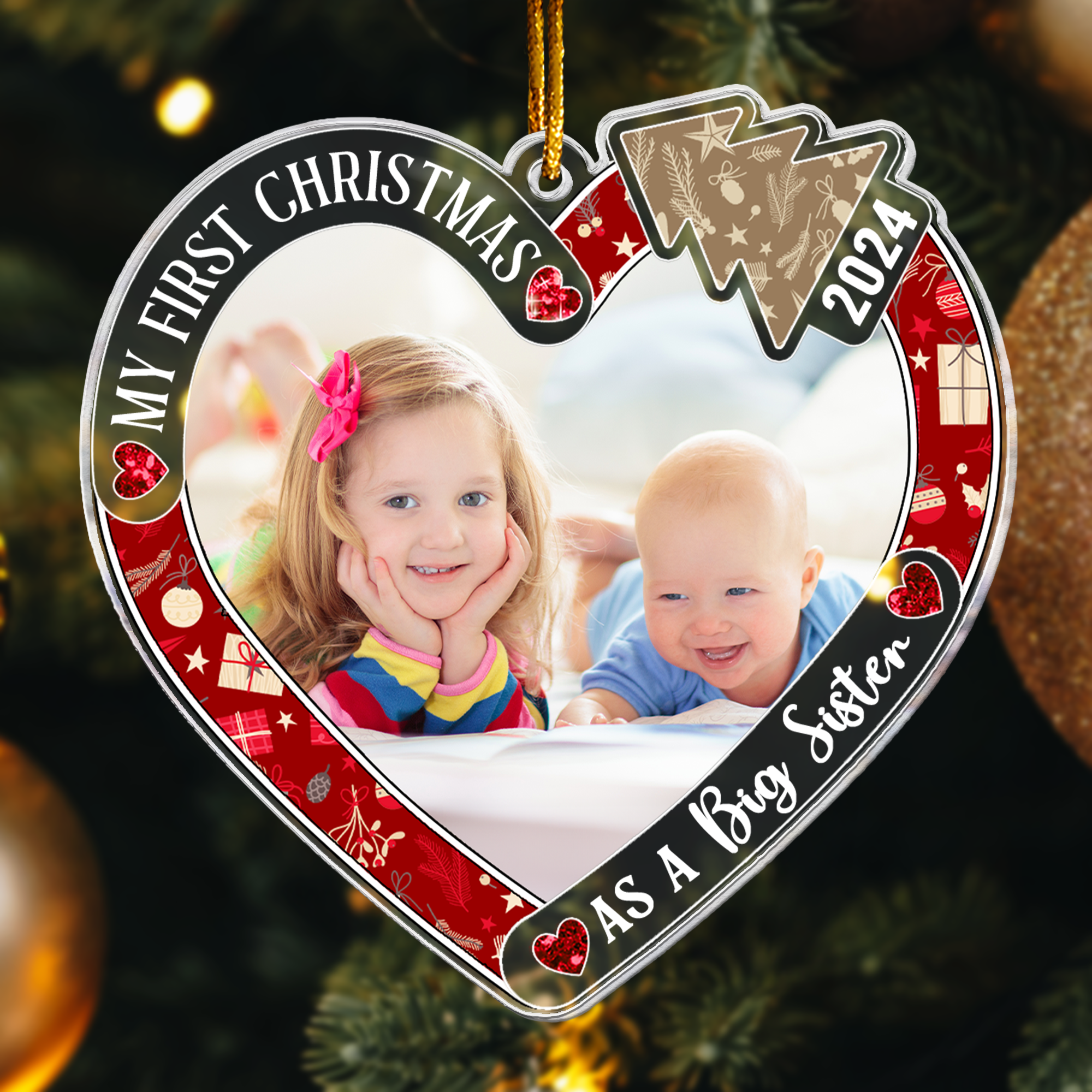 My First Christmas As Big Brother, Big Sister - Personalized Acrylic Photo Ornament