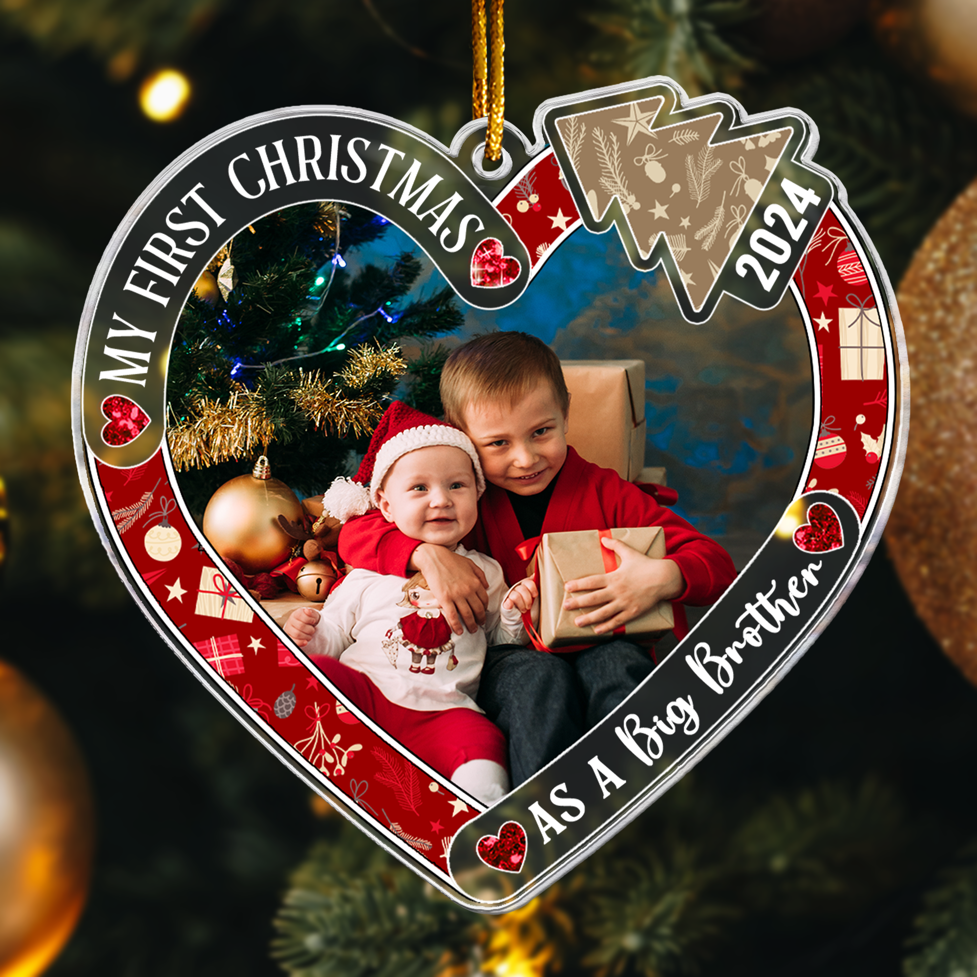 My First Christmas As Big Brother, Big Sister - Personalized Acrylic Photo Ornament