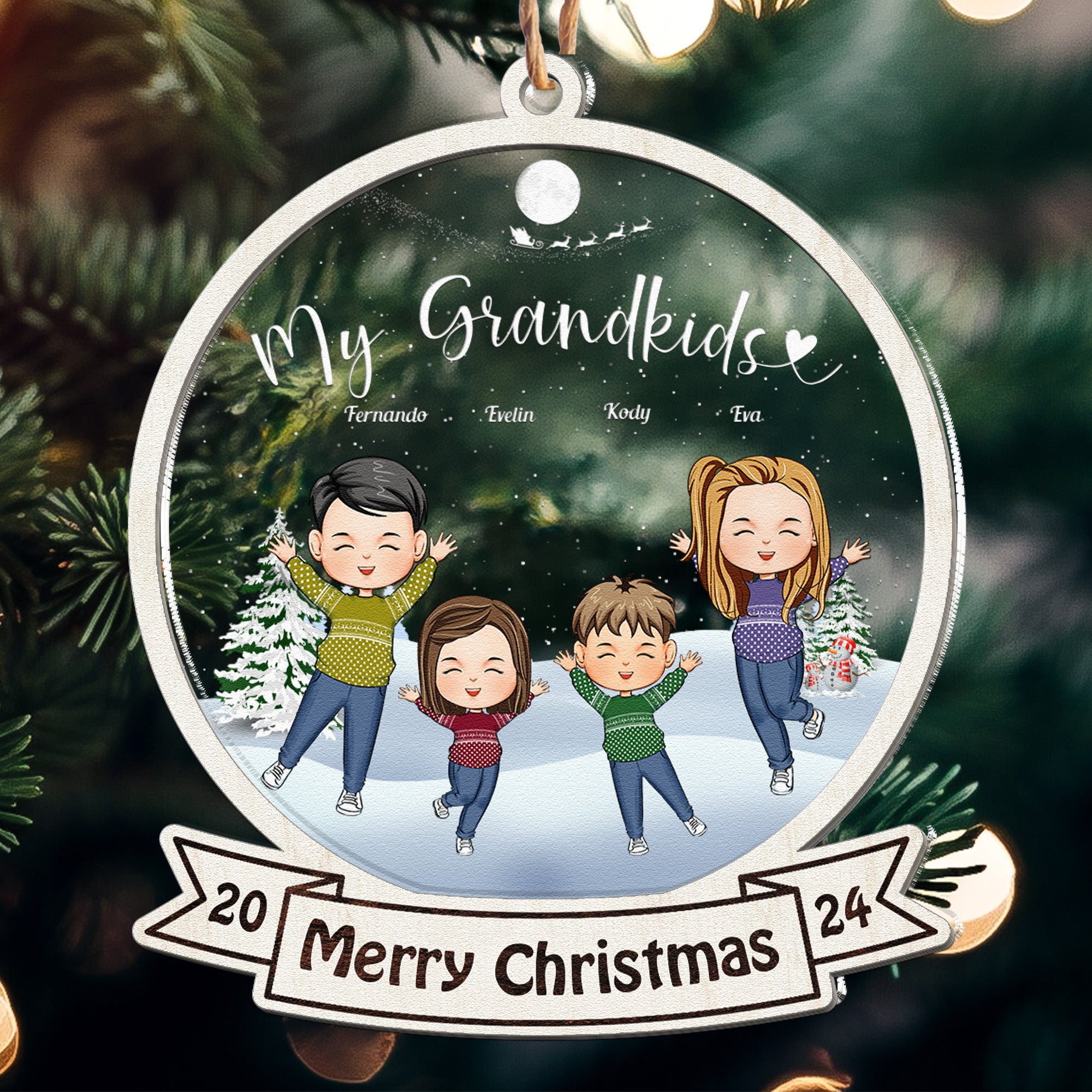 My Grandkids 2024 Ornament - Personalized Wood And Acrylic Ornament