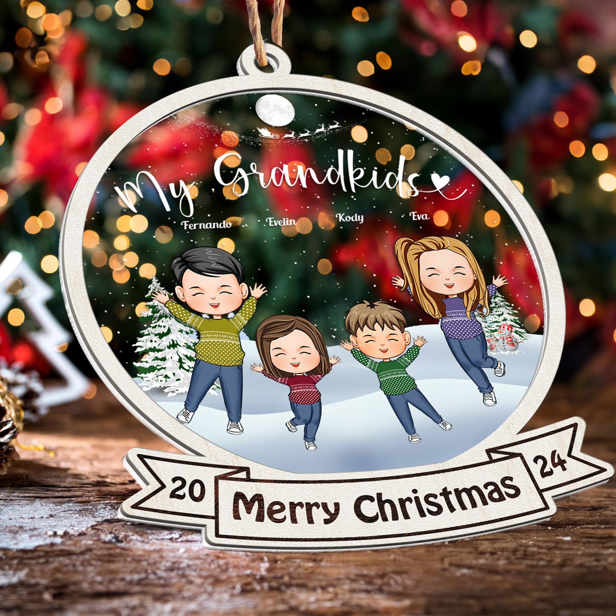 My Grandkids 2024 Ornament - Personalized Wood And Acrylic Ornament