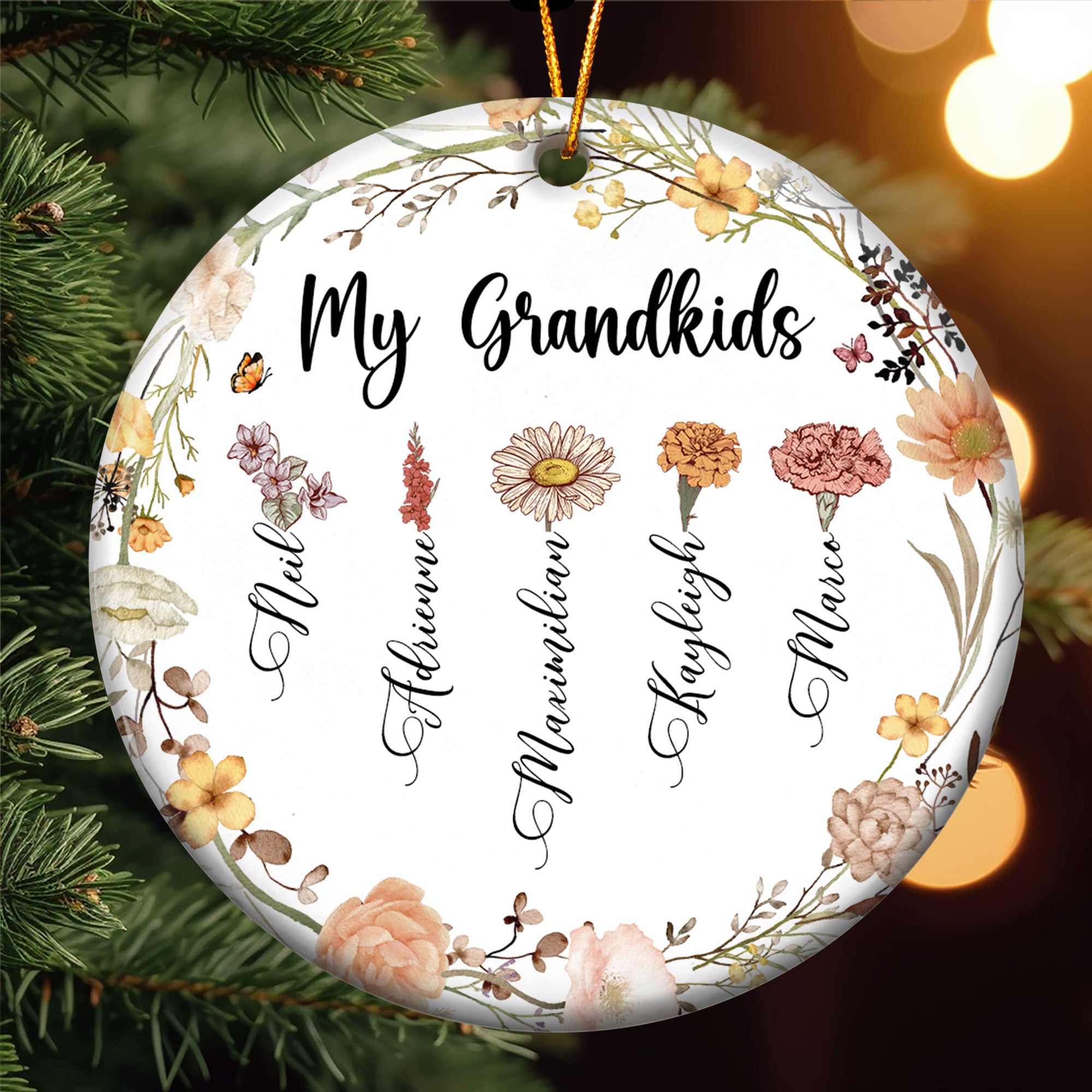 My Grandkids - Flower Version - Personalized Ceramic Ornament