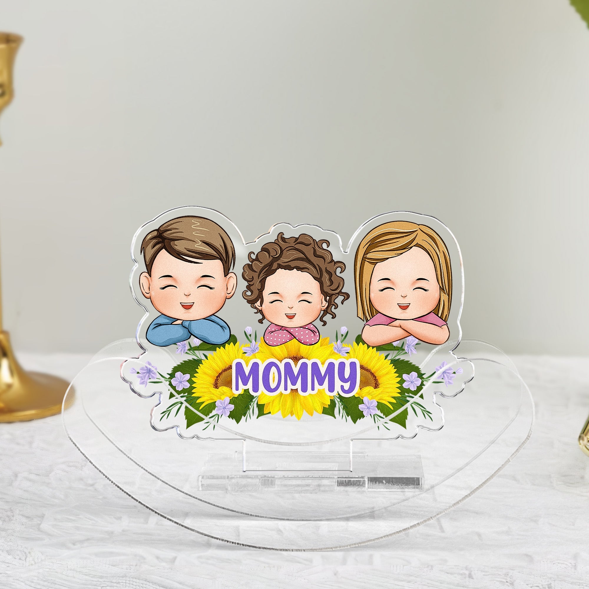 My Little Kids With Sunflowers - Personalized Acrylic Shaking Stand