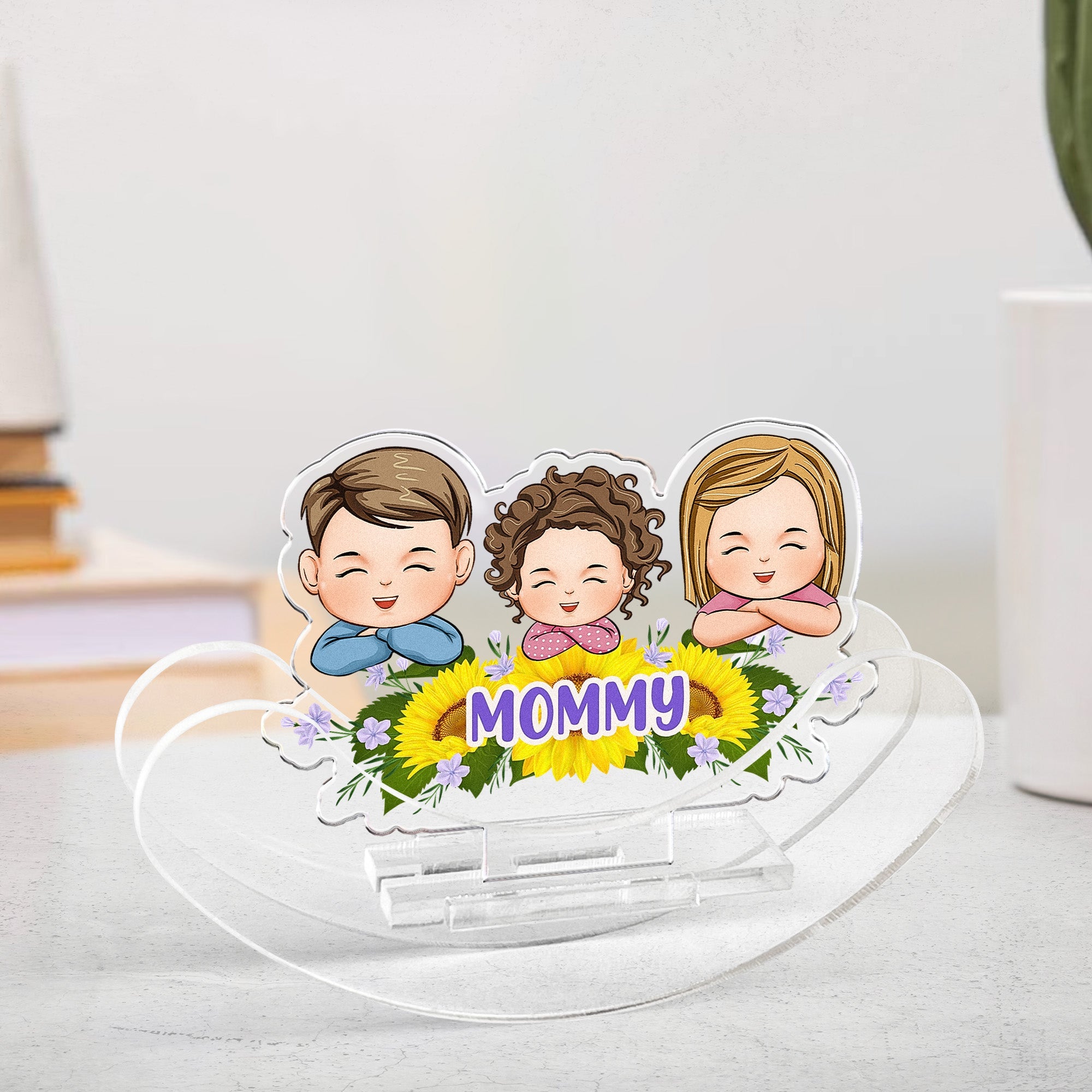 My Little Kids With Sunflowers - Personalized Acrylic Shaking Stand