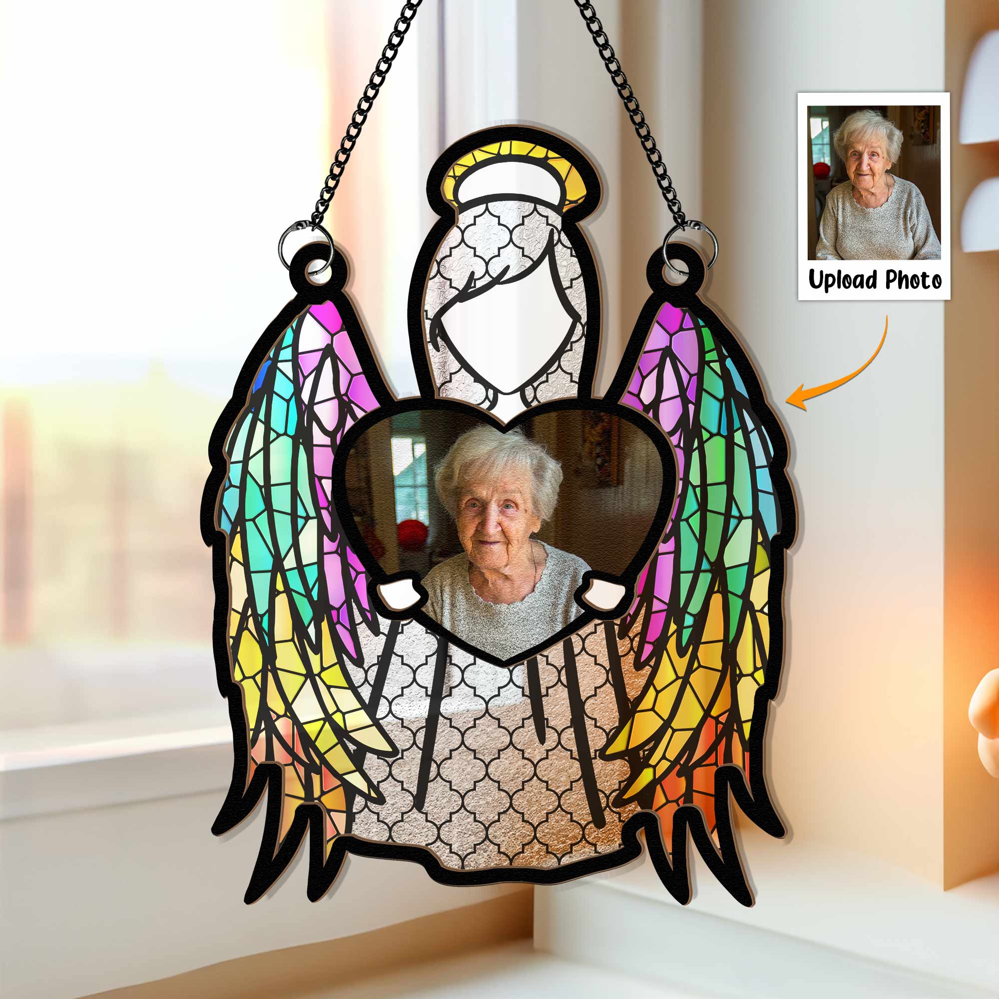 My Love Is With The Angel - Personalized Window Hanging Suncatcher Photo Ornament