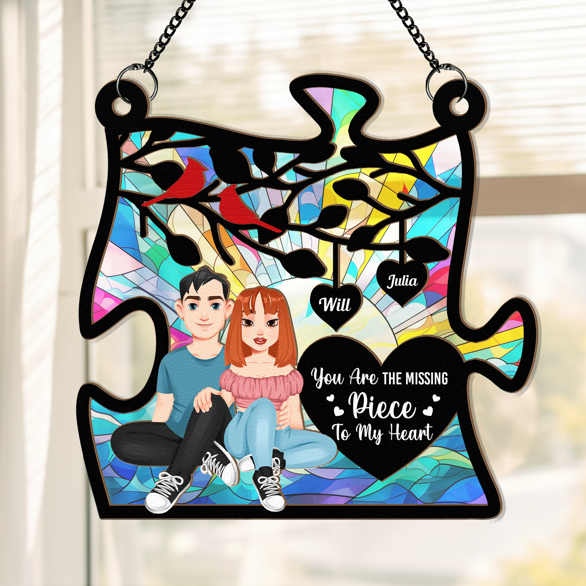 My Missing Piece Anniversary Gifts Couples - Personalized Window Hanging Suncatcher Ornament