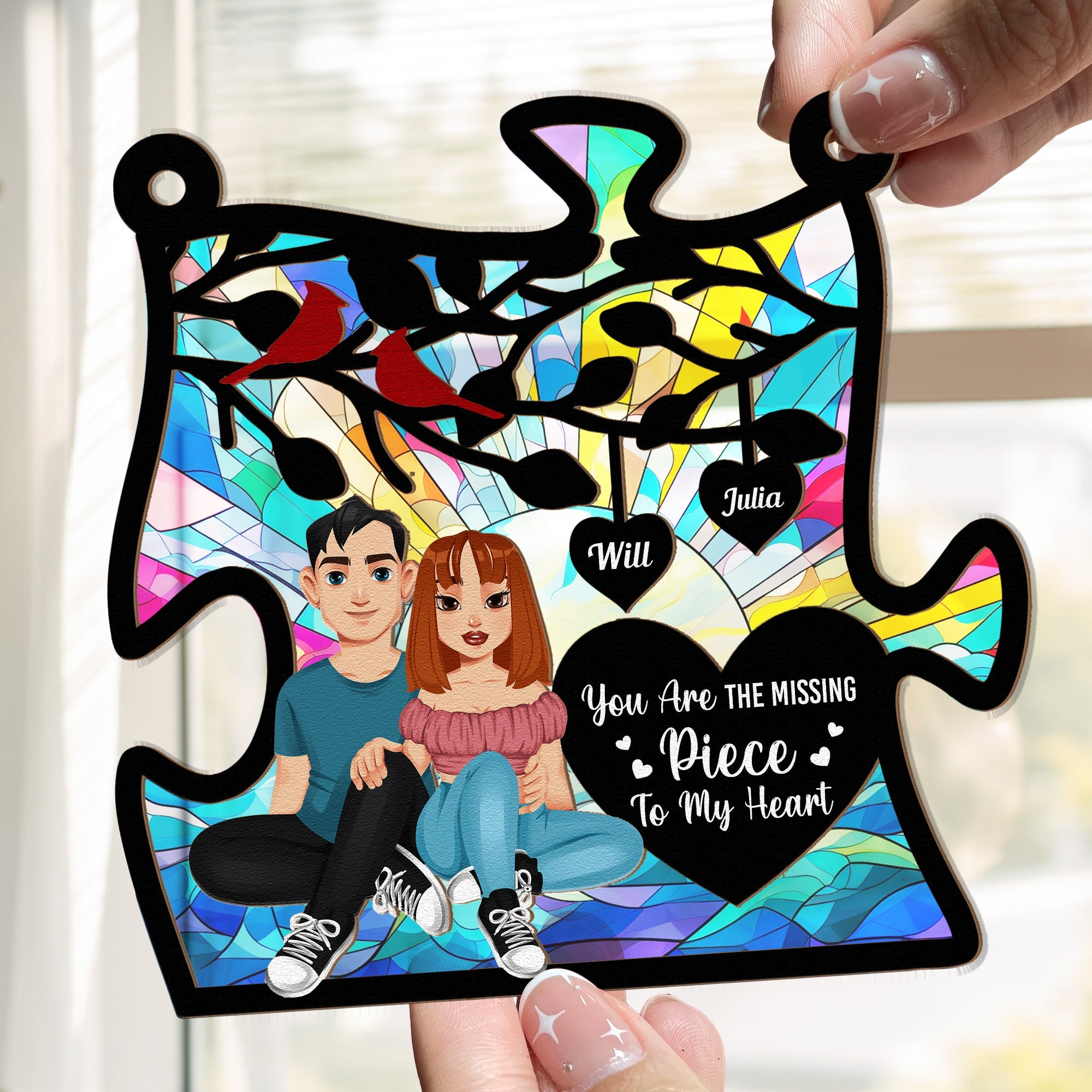 My Missing Piece Anniversary Gifts Couples - Personalized Window Hanging Suncatcher Ornament