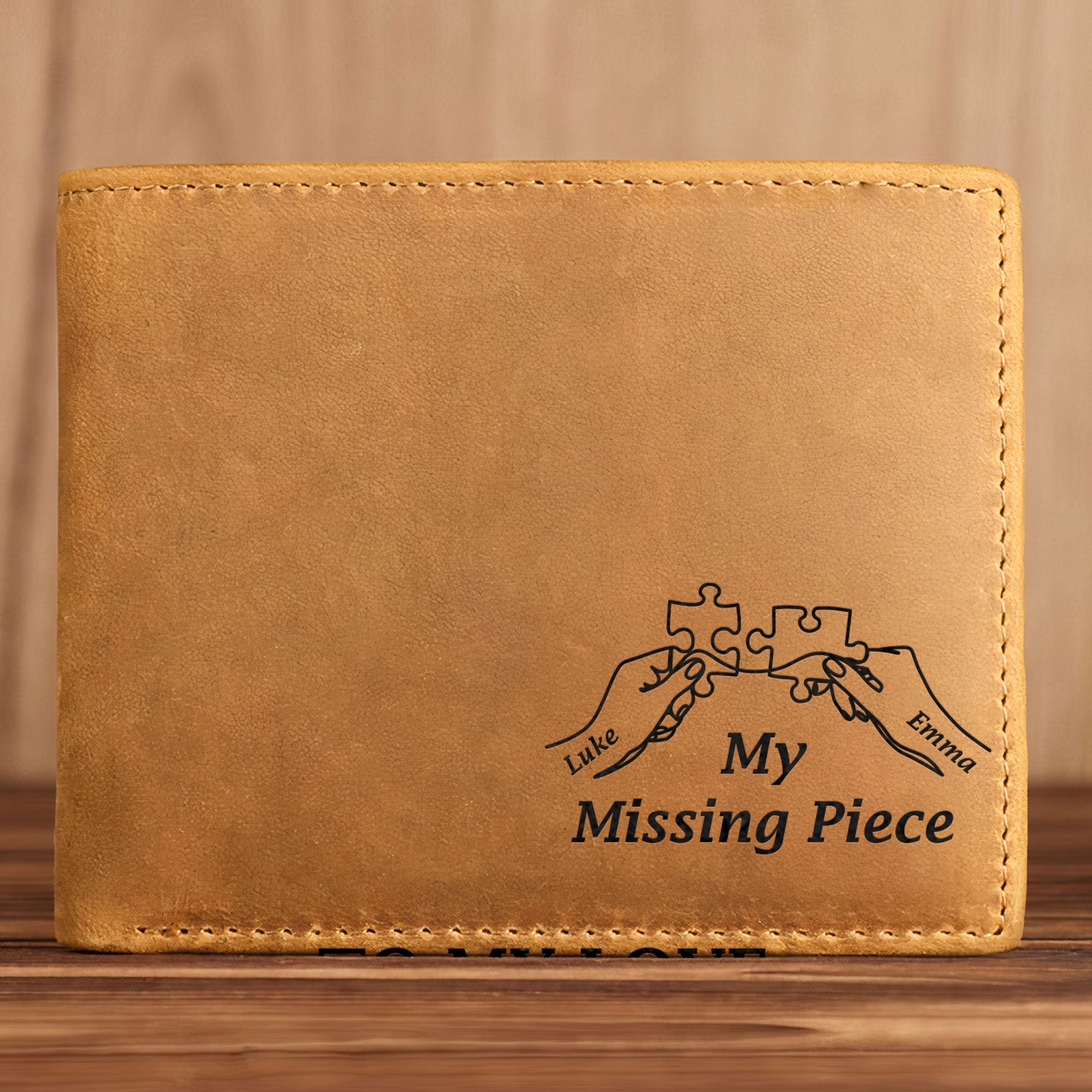 My Missing Piece Couple Hands- Personalized Leather Wallet