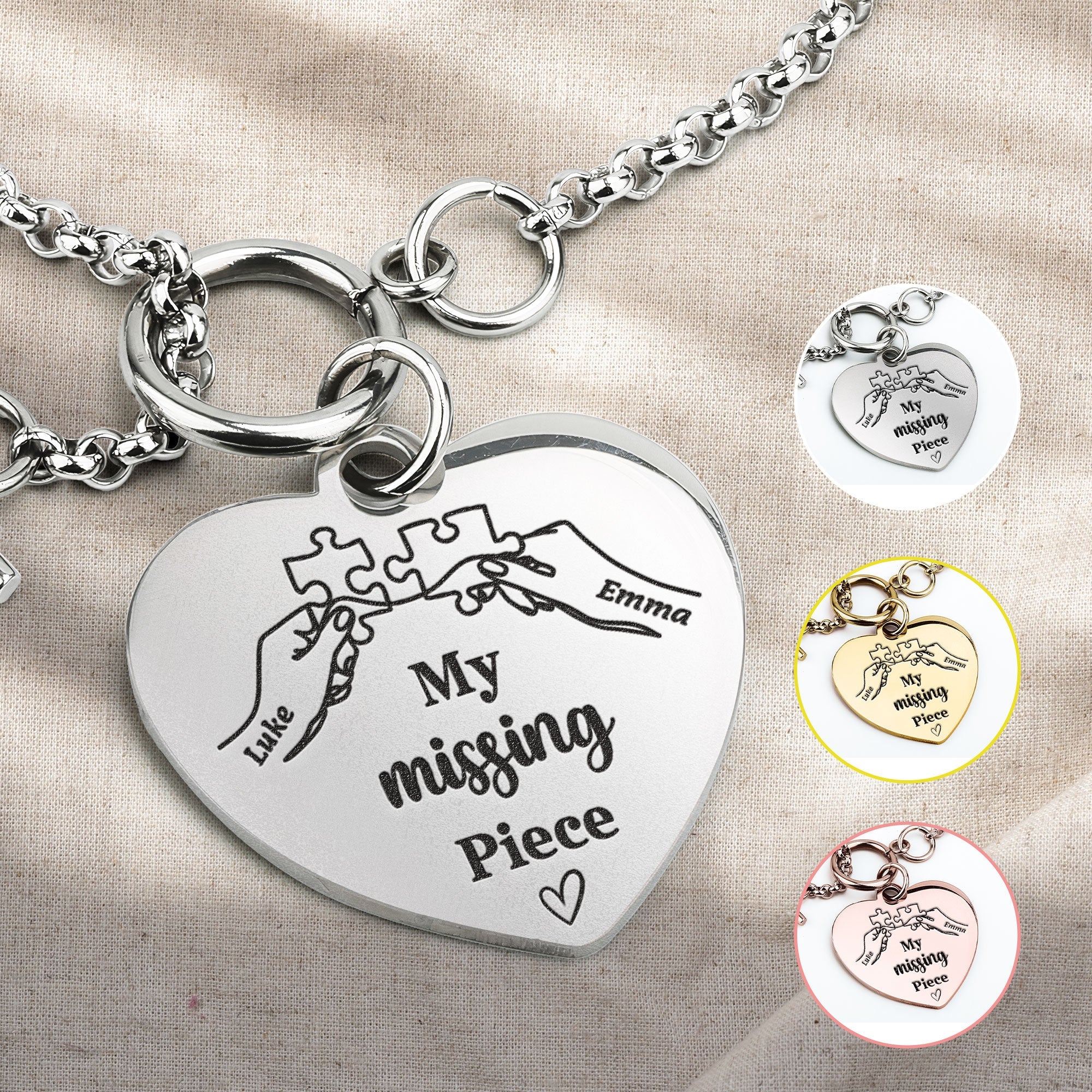 My Missing Piece Gift For Women - Personalized Heart Bracelet