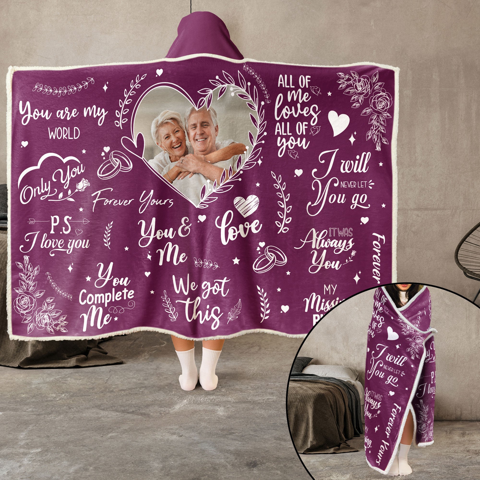 My Missing Piece You Complete Me - Personalized Photo Wearable Blanket Hoodie