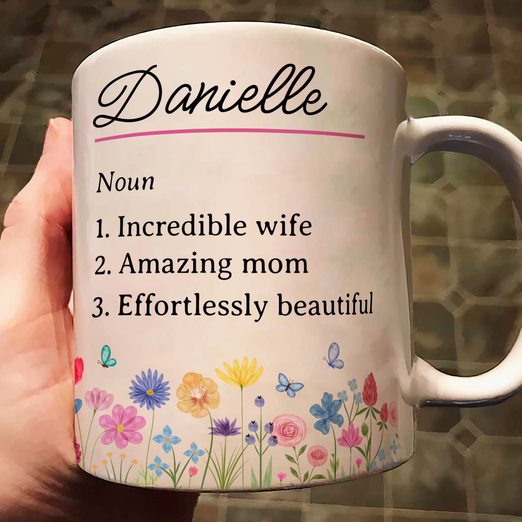 Name Definition With Feminine Wildflower - Personalized Mug