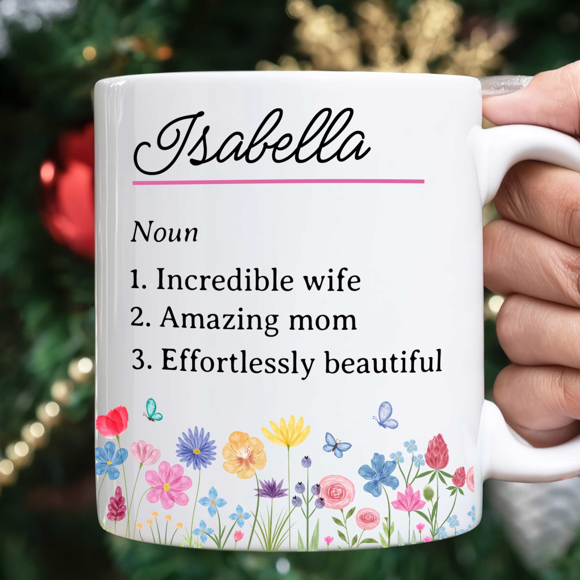 Name Definition With Feminine Wildflower - Personalized Mug