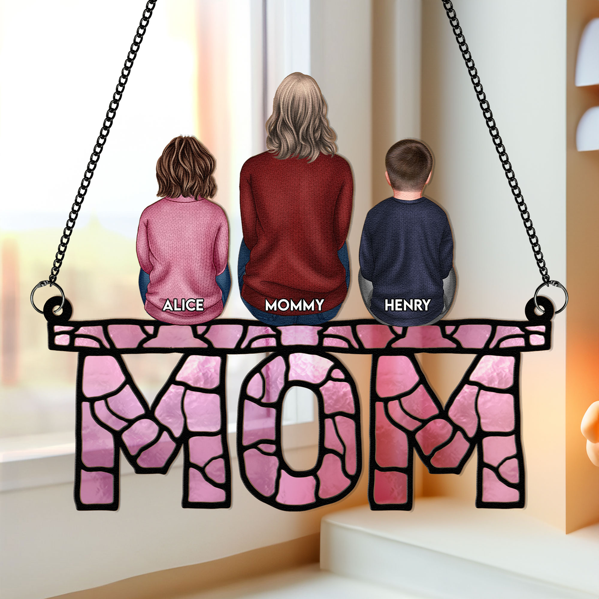 Mom & Children - Personalized Window Hanging Suncatcher Ornament