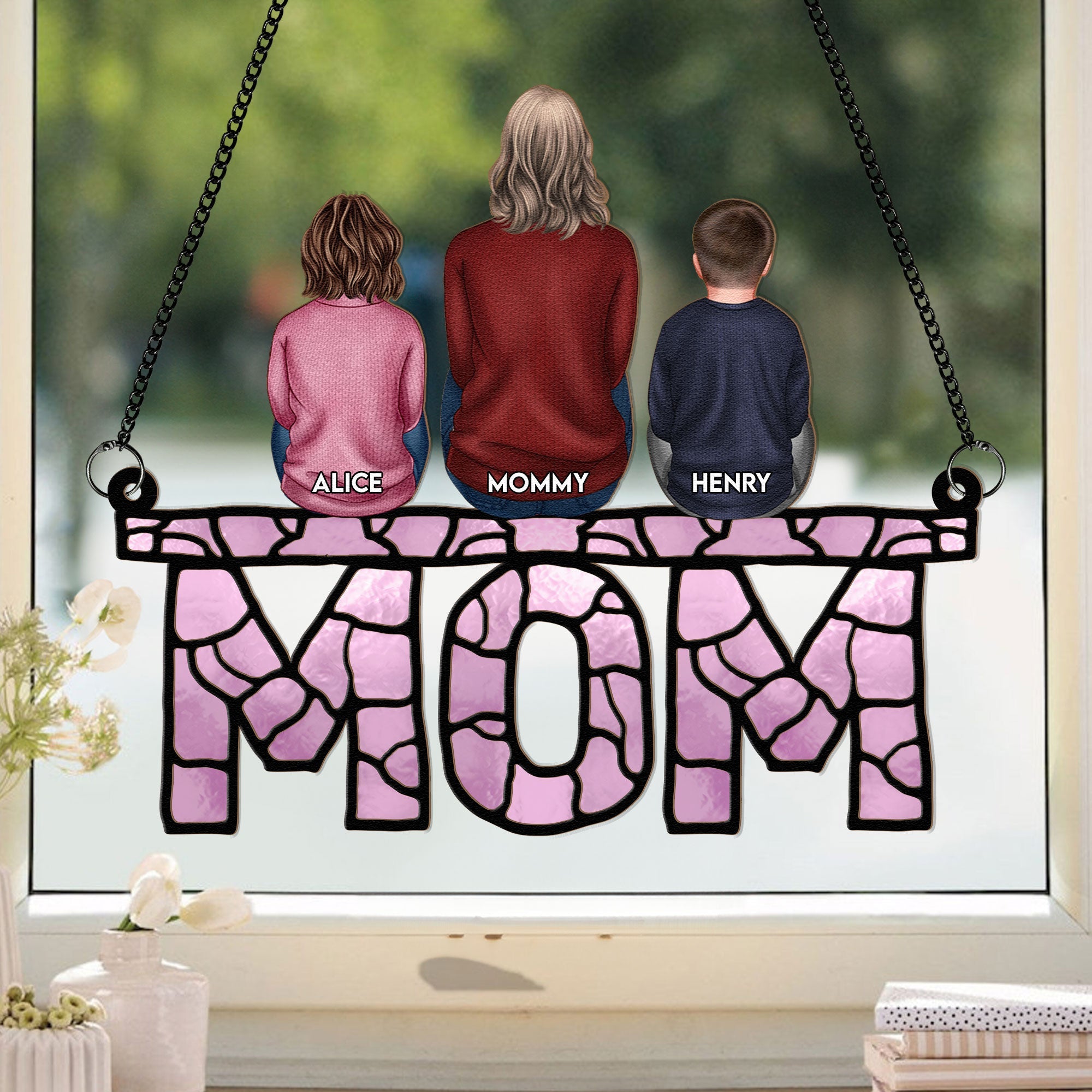 Mom & Children - Personalized Window Hanging Suncatcher Ornament