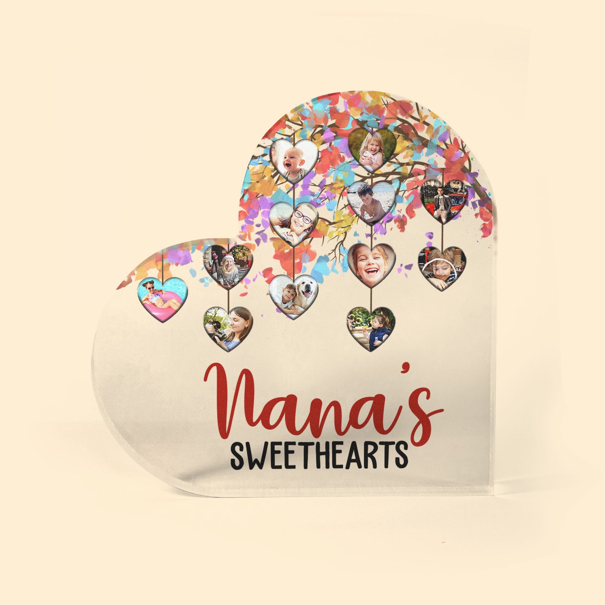 Nana's Sweethearts Photo Collage - Personalized Heart Shaped Acrylic Photo Plaque