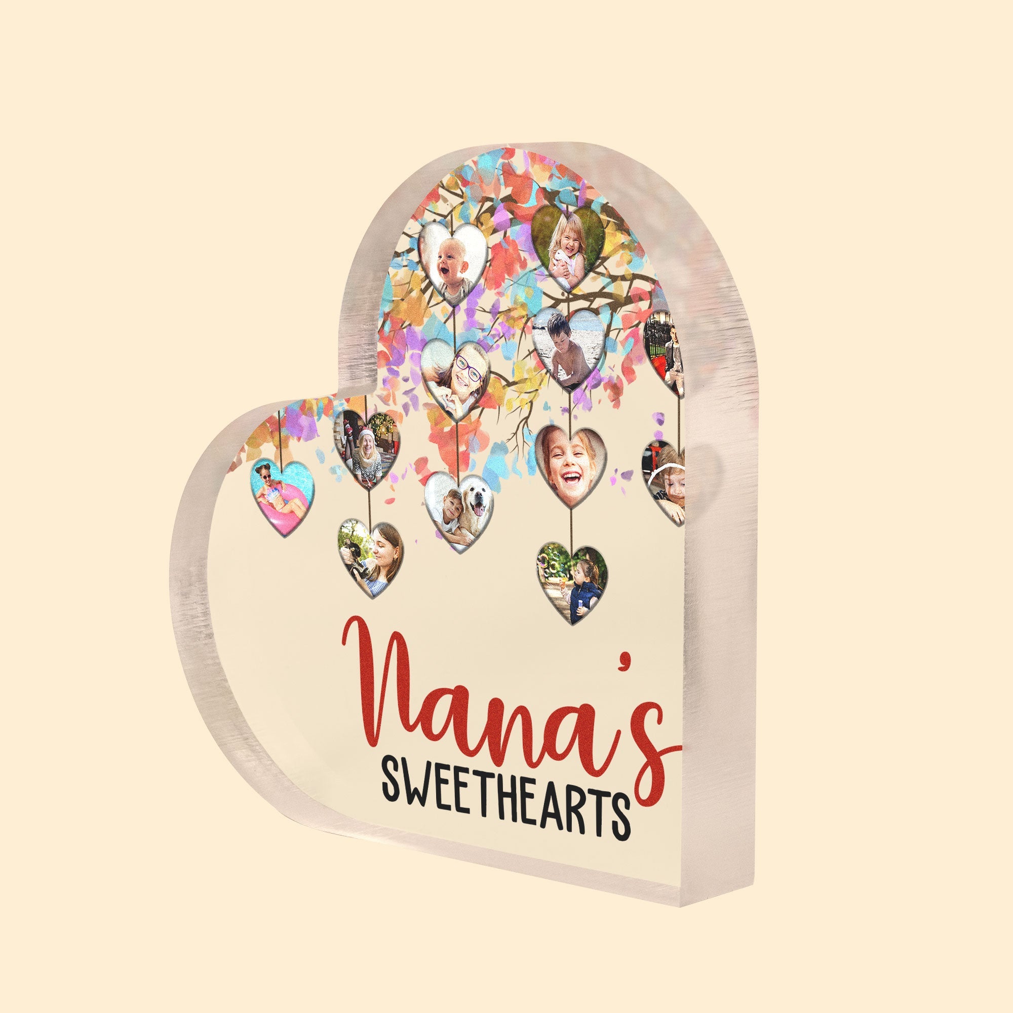 Nana's Sweethearts Photo Collage - Personalized Heart Shaped Acrylic Photo Plaque