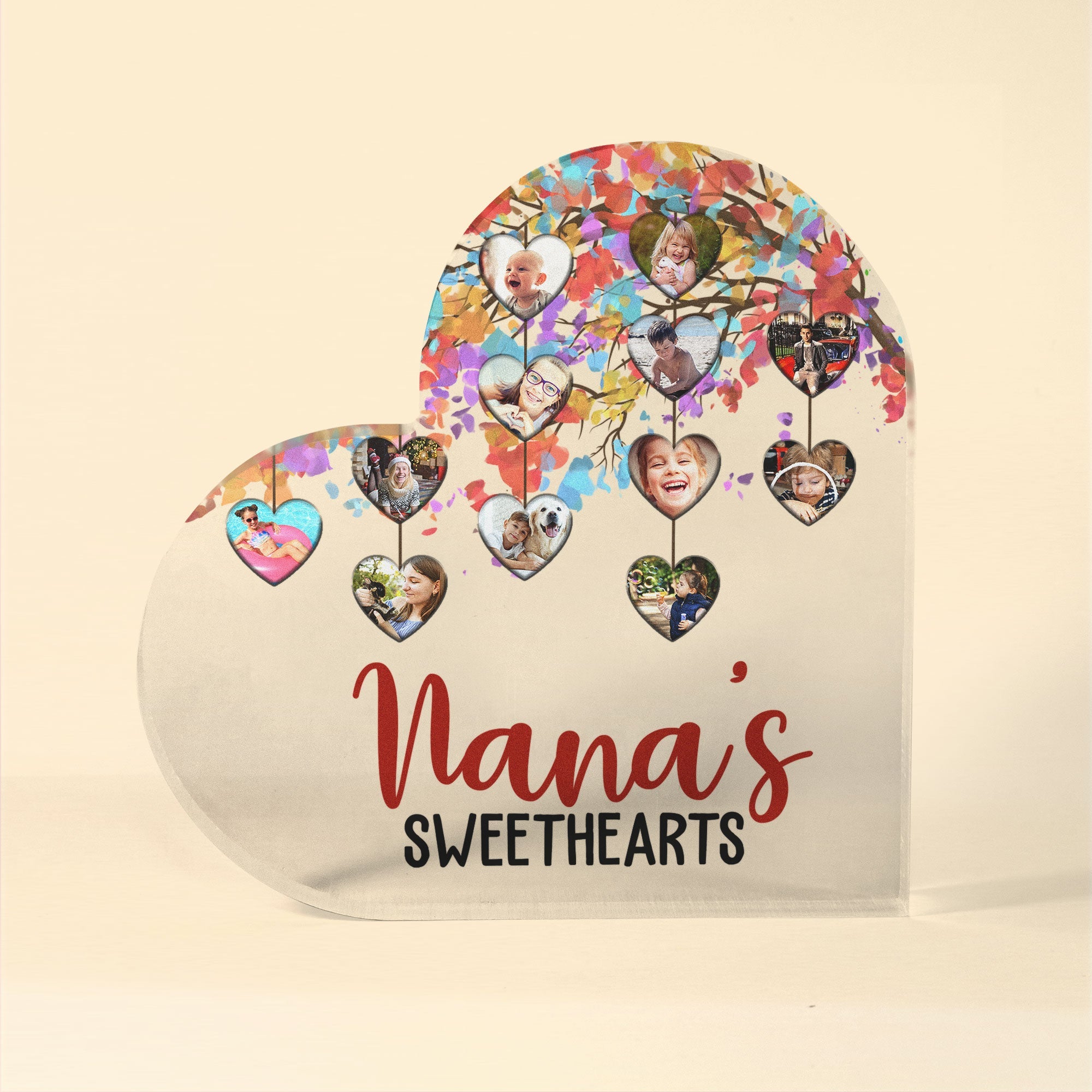 Nana's Sweethearts Photo Collage - Personalized Heart Shaped Acrylic Photo Plaque