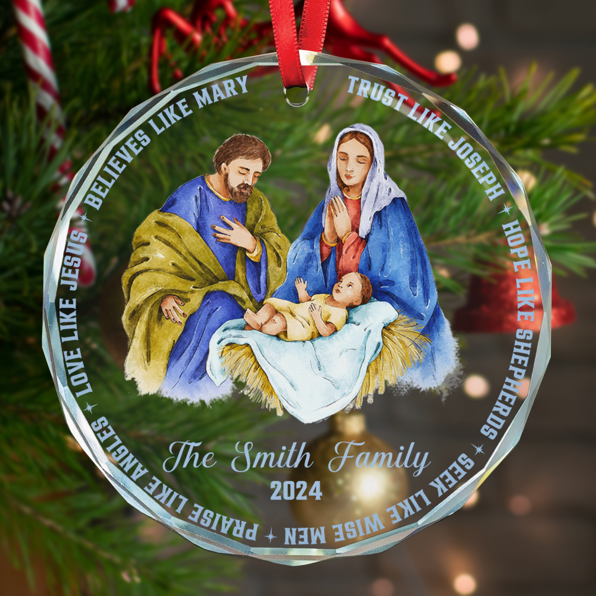 Nativity Scene - Personalized Glass Ornament