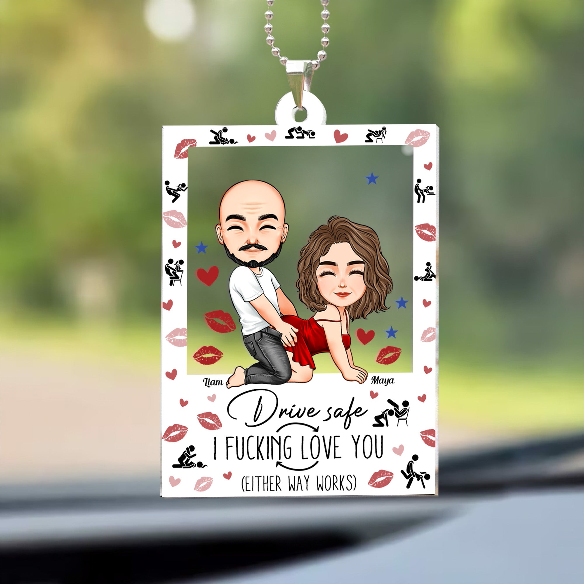 Naughty Couple Drive Safe I F*cking Love You - Personalized Rear View Mirror Accessory