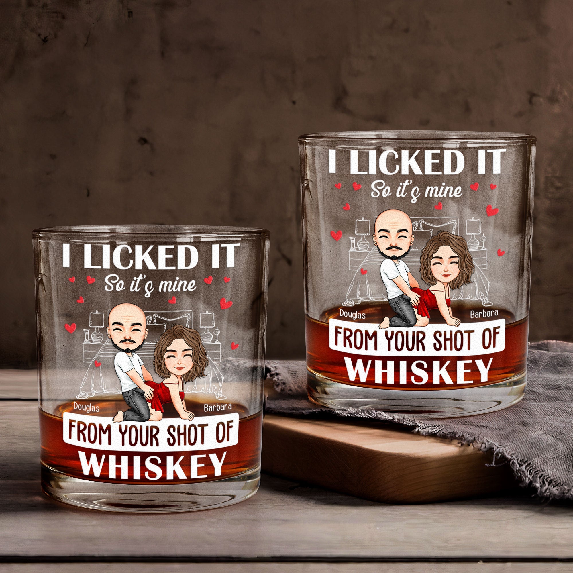 Naughty Couple New Version I Licked It So It's Mine - Personalized Whiskey Glass