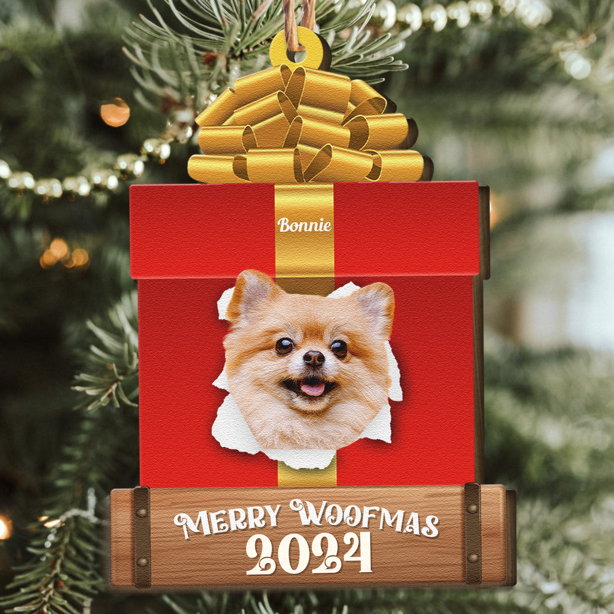 Naughty Dog Christmas Gifts - Personalized Wooden Photo Ornament