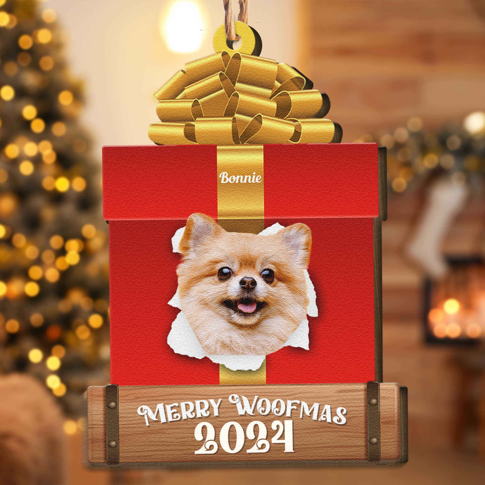 Naughty Dog Christmas Gifts - Personalized Wooden Photo Ornament