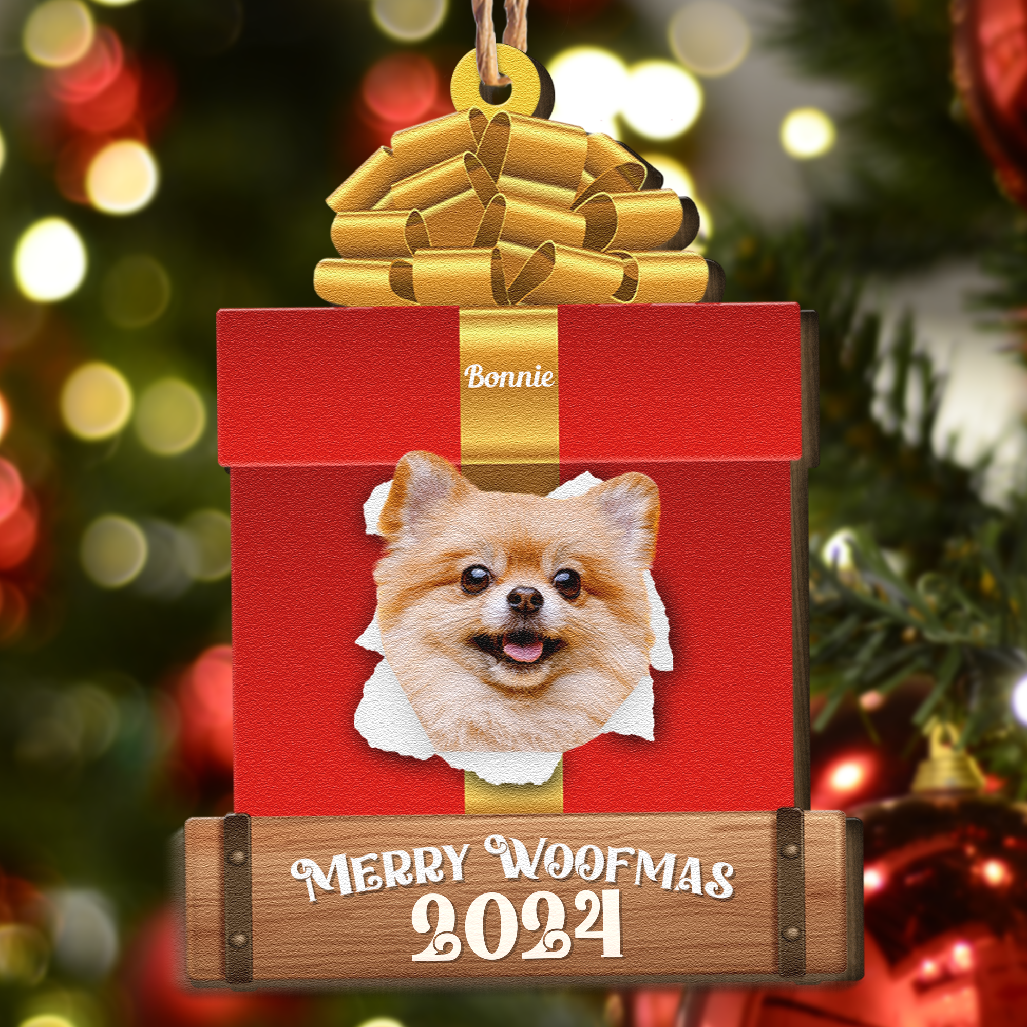 Naughty Dog Christmas Gifts - Personalized Wooden Photo Ornament