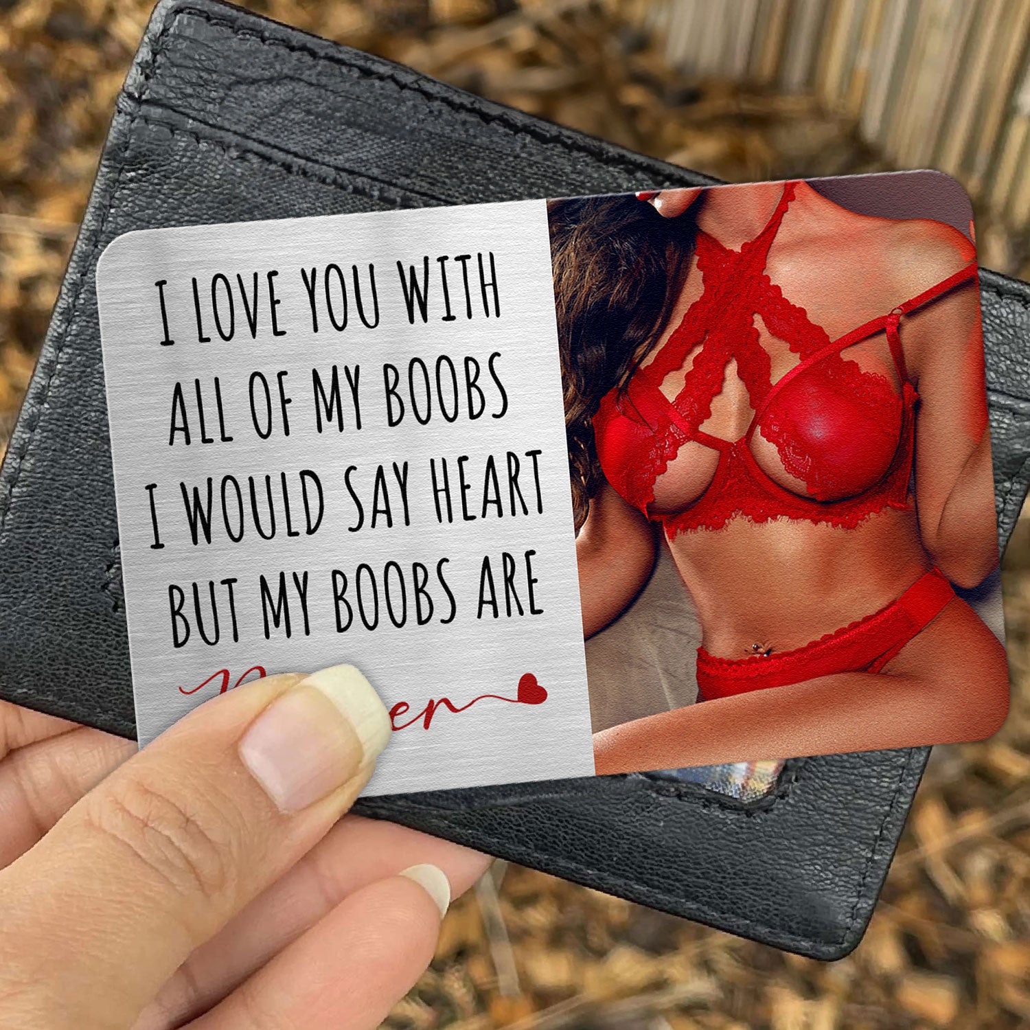 Naughty Gifts For Husband, Couples - I Love You With All Of My Boobs - Personalized Aluminum Photo Wallet Card