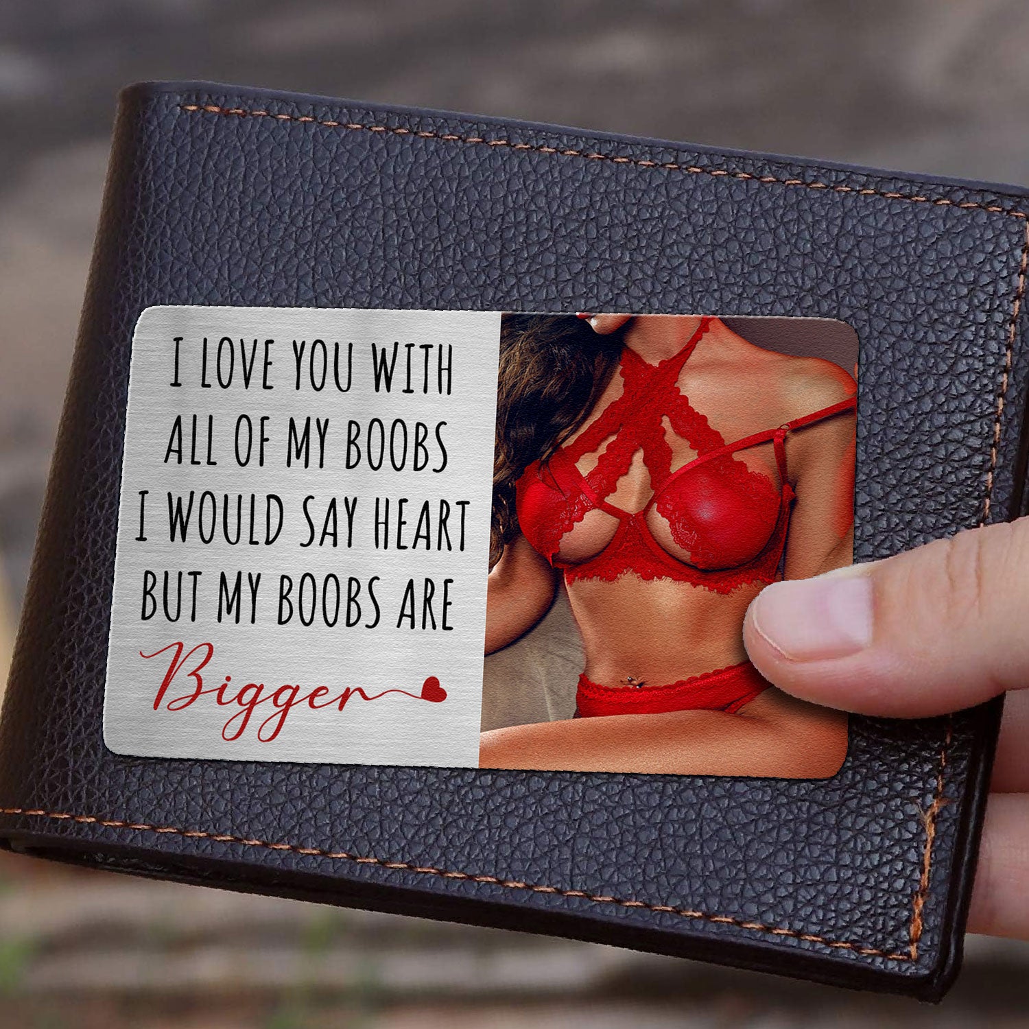 Naughty Gifts For Husband, Couples - I Love You With All Of My Boobs - Personalized Aluminum Photo Wallet Card