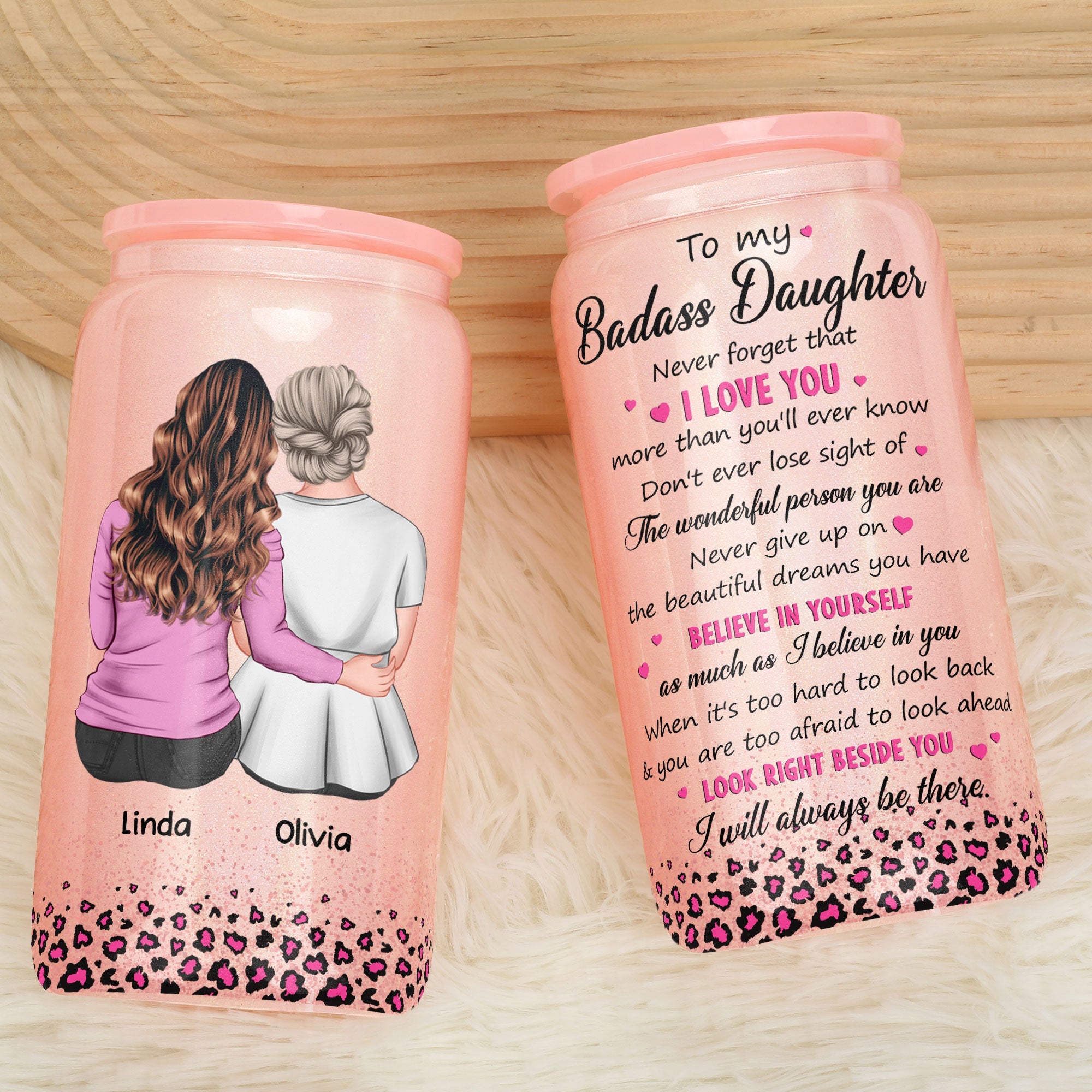 Never Forget That I Love You Gifts For Daughter - Personalized Shimmer Glass Can