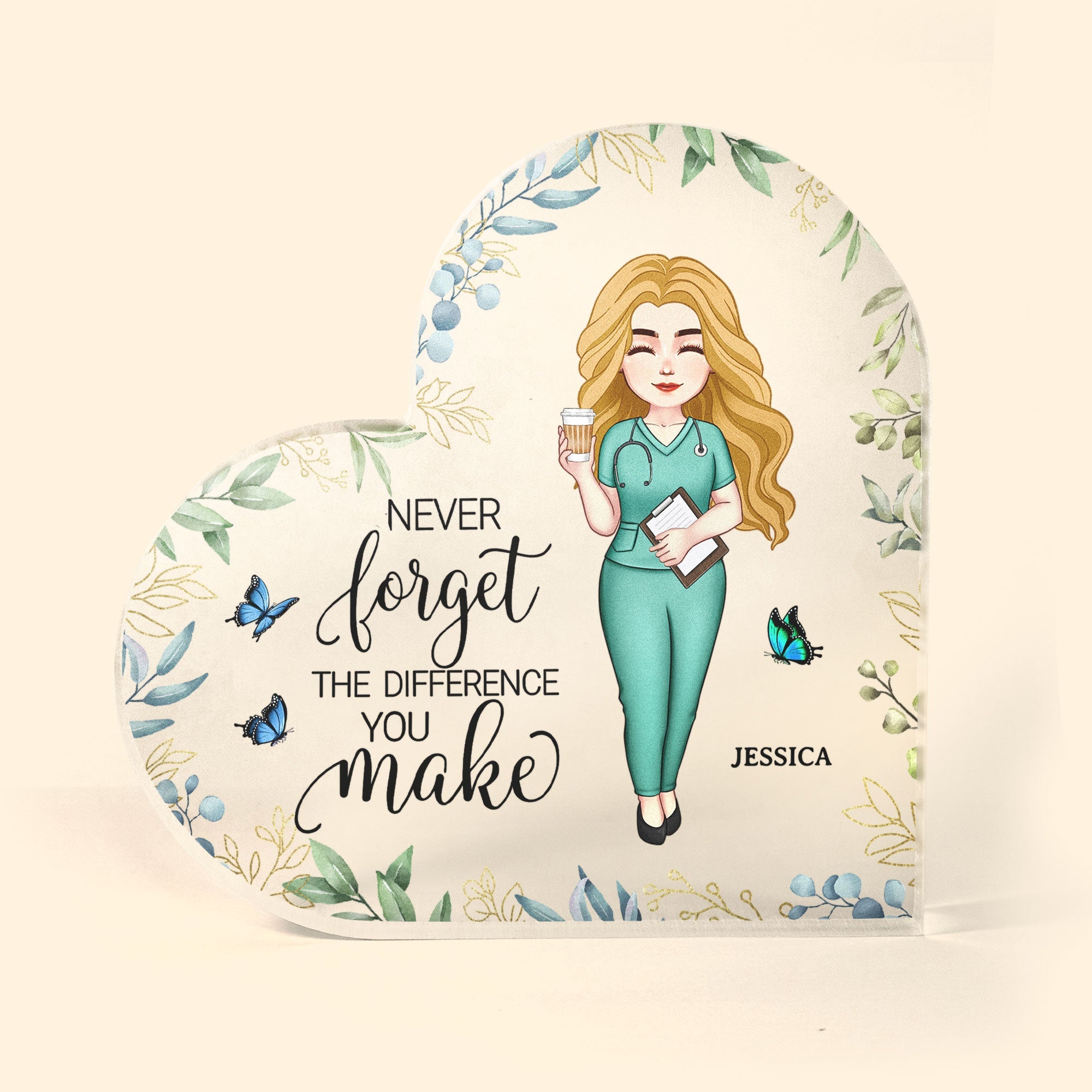 Never Forget The Difference You Make - Personalized Heart Shaped Acrylic Plaque